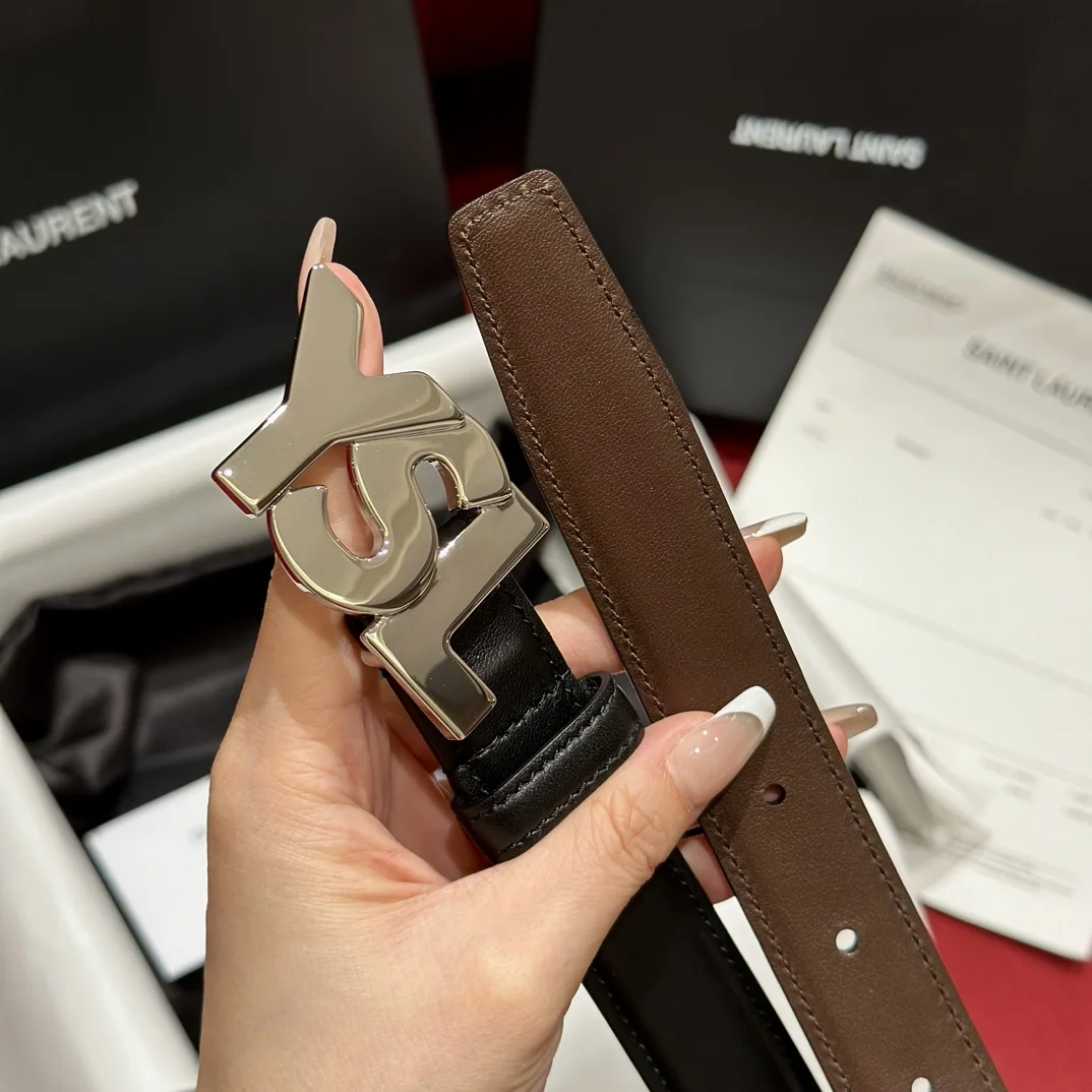 생로랑 YSL 금속 버클 양면 송아지가죽 벨트 상세 이미지 4