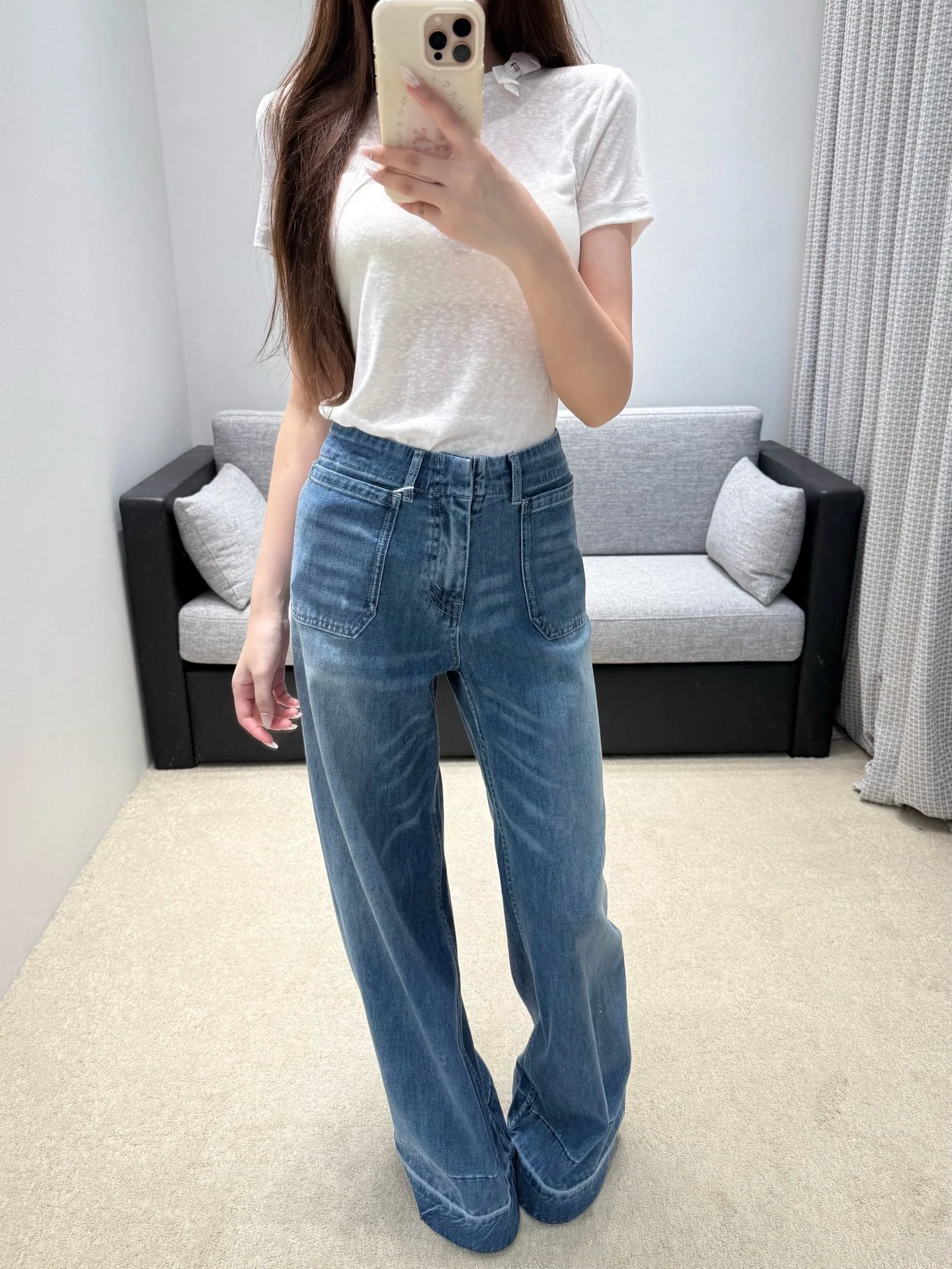 셀린느 와이드 레그 하이웨이스트 여성 바지 상세 이미지 4