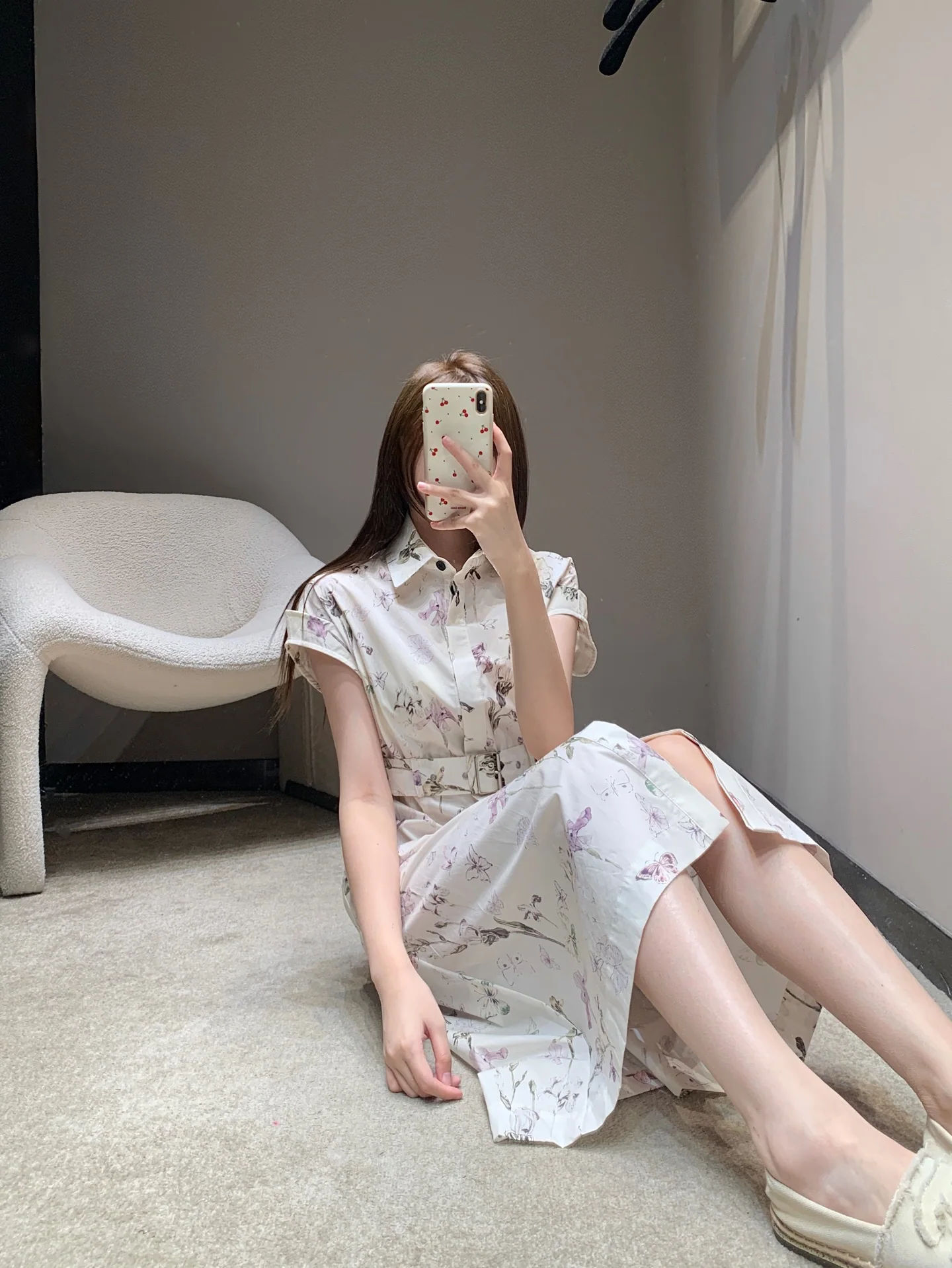 디올 아이리스 나비 프린트 반소매 미디 셔츠 원피스 26 SS 상세 이미지 9