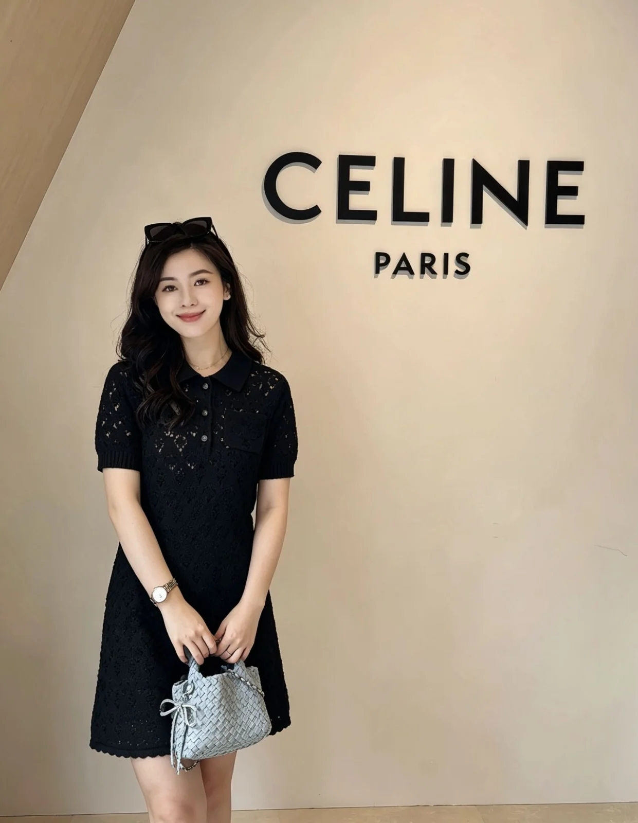셀린느 블랙 니트 반소매 원피스 상세 이미지 1