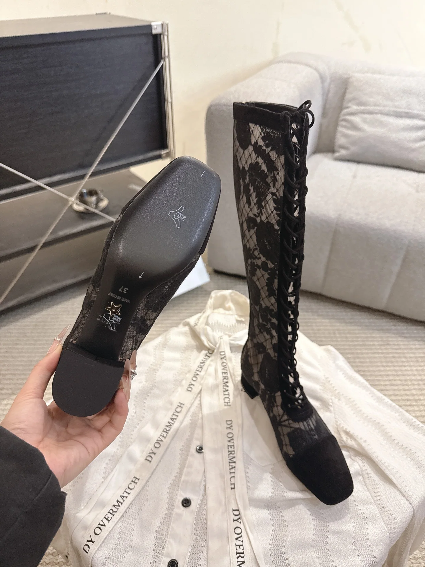 디올 J'A 자카드 메시 롱부츠 여성 신발 상세 이미지 6