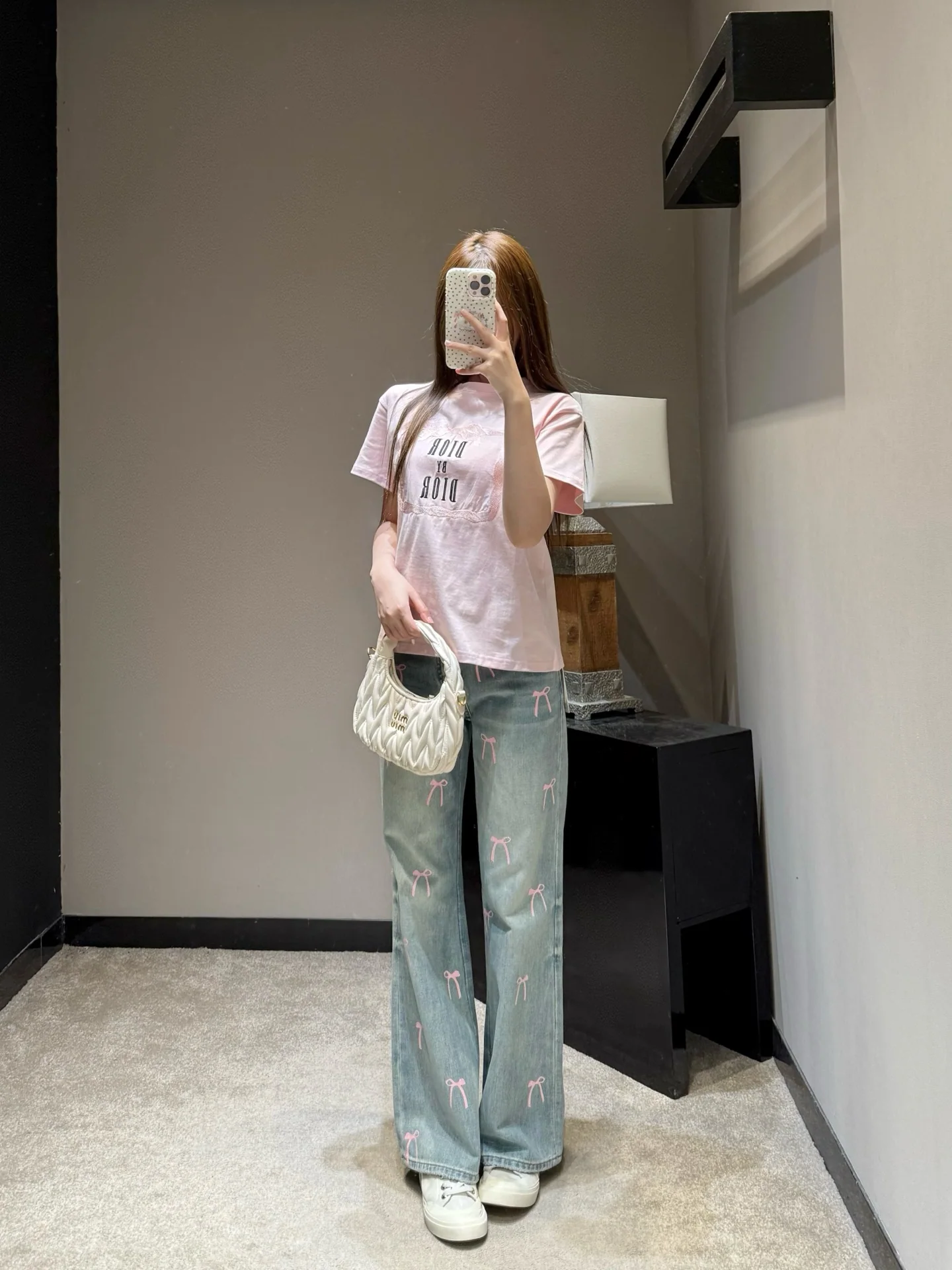 디올 벚꽃 핑크 자수 반팔 티셔츠 상세 이미지 6