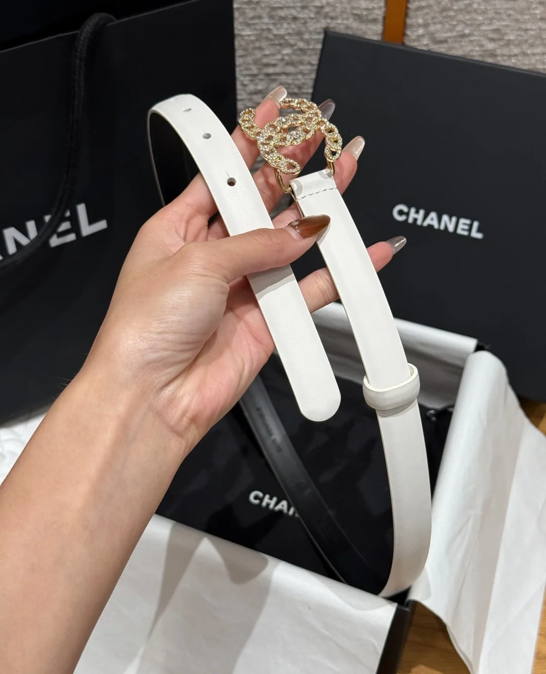 샤넬 라인스톤 송아지가죽 벨트 상세 이미지 5