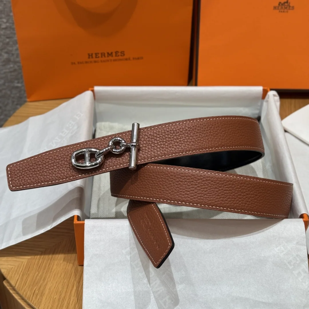에르메스 셰느 당크르 링크 버클 양면 가죽 벨트 175587