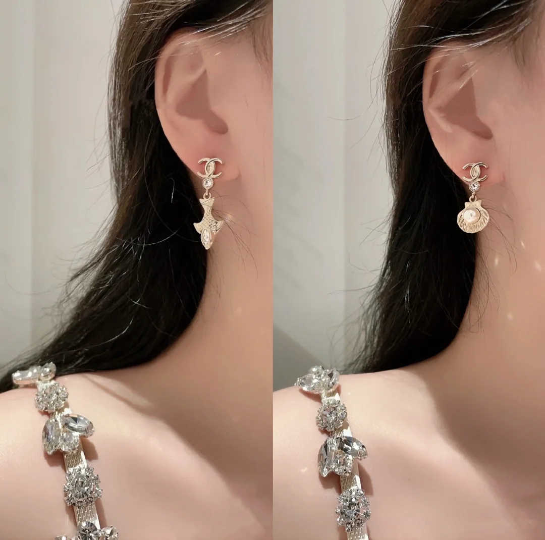 샤넬 더블 C 조개 물고기 비대칭 귀걸이 상세 이미지 2