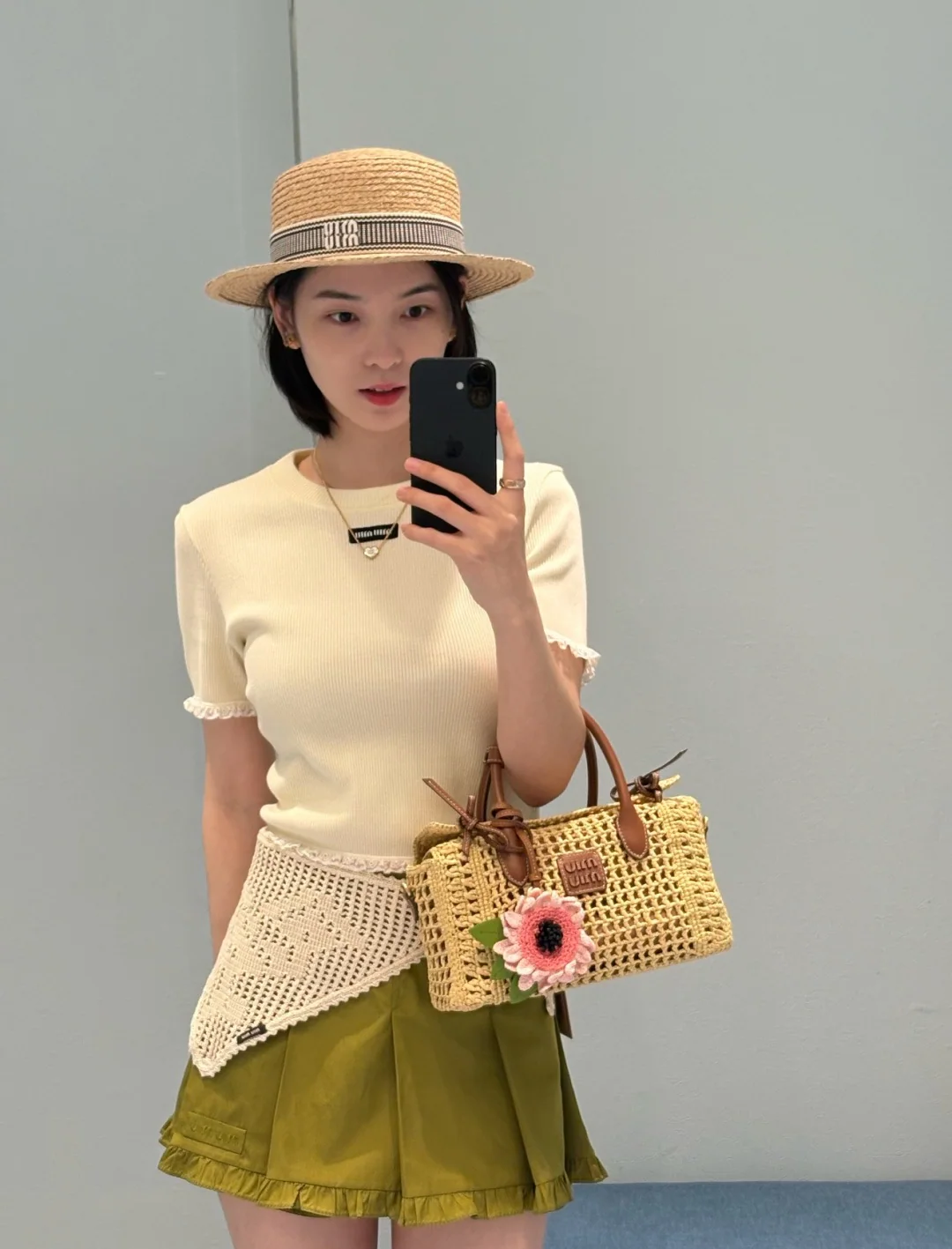 미우미우 올리브그린 플리츠 스커트 상세 이미지 1