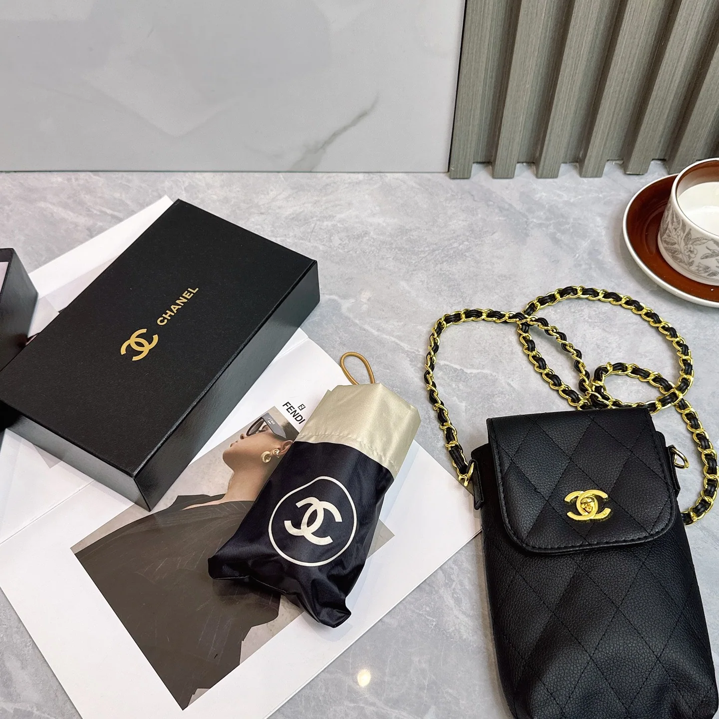 샤넬 서머 뉴 패치워크 더블 C 체인 백 우산 상세 이미지 6