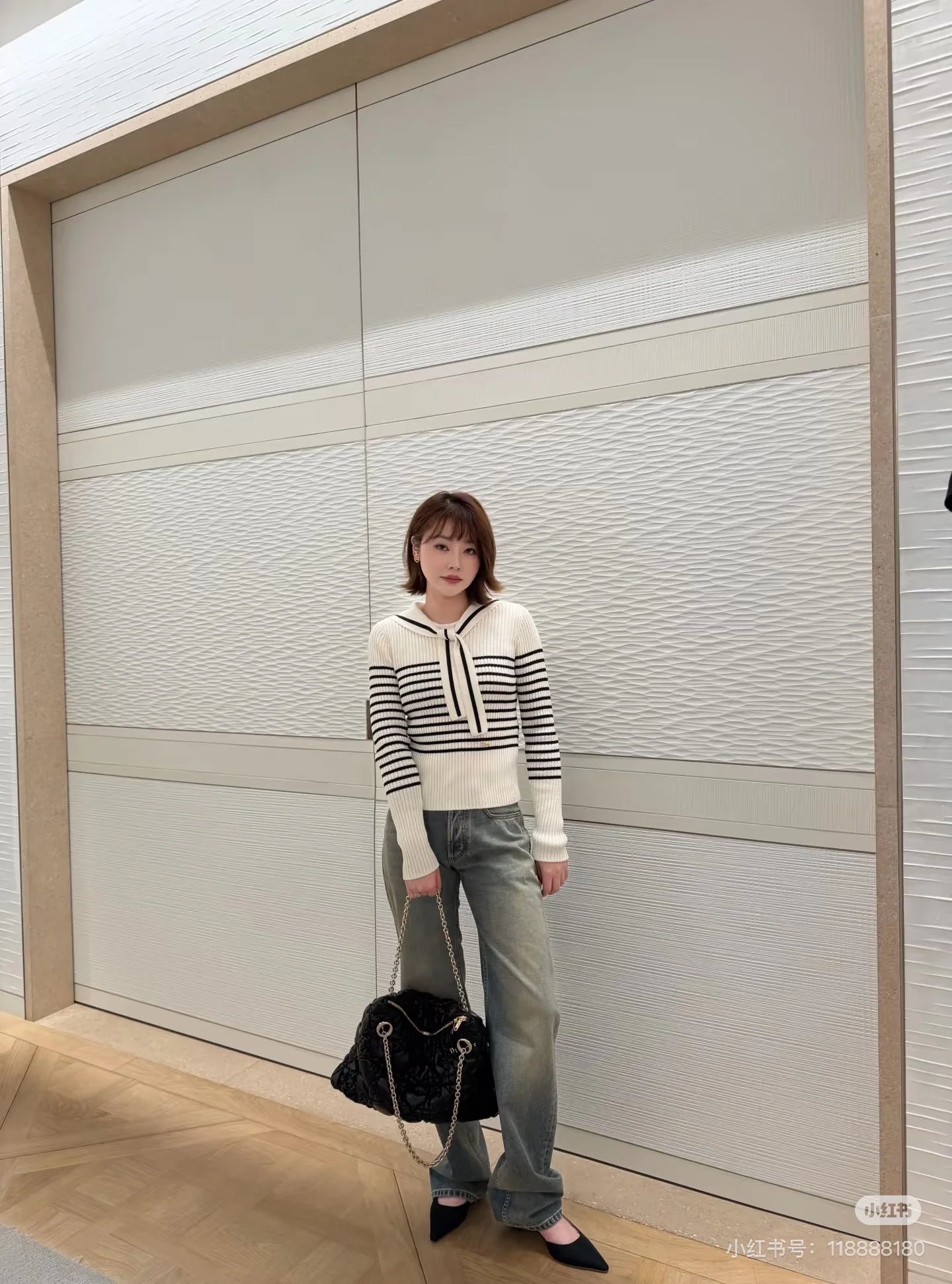 디올 세일러 카라 스트라이프 여성 가디건 상세 이미지 6