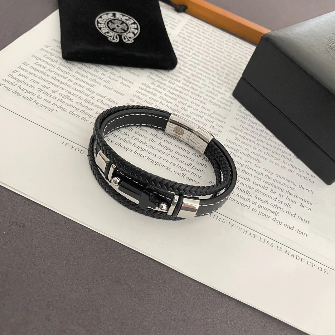 크롬하츠 크로스 가죽 코드 뱅글 팔찌 상세 이미지 3