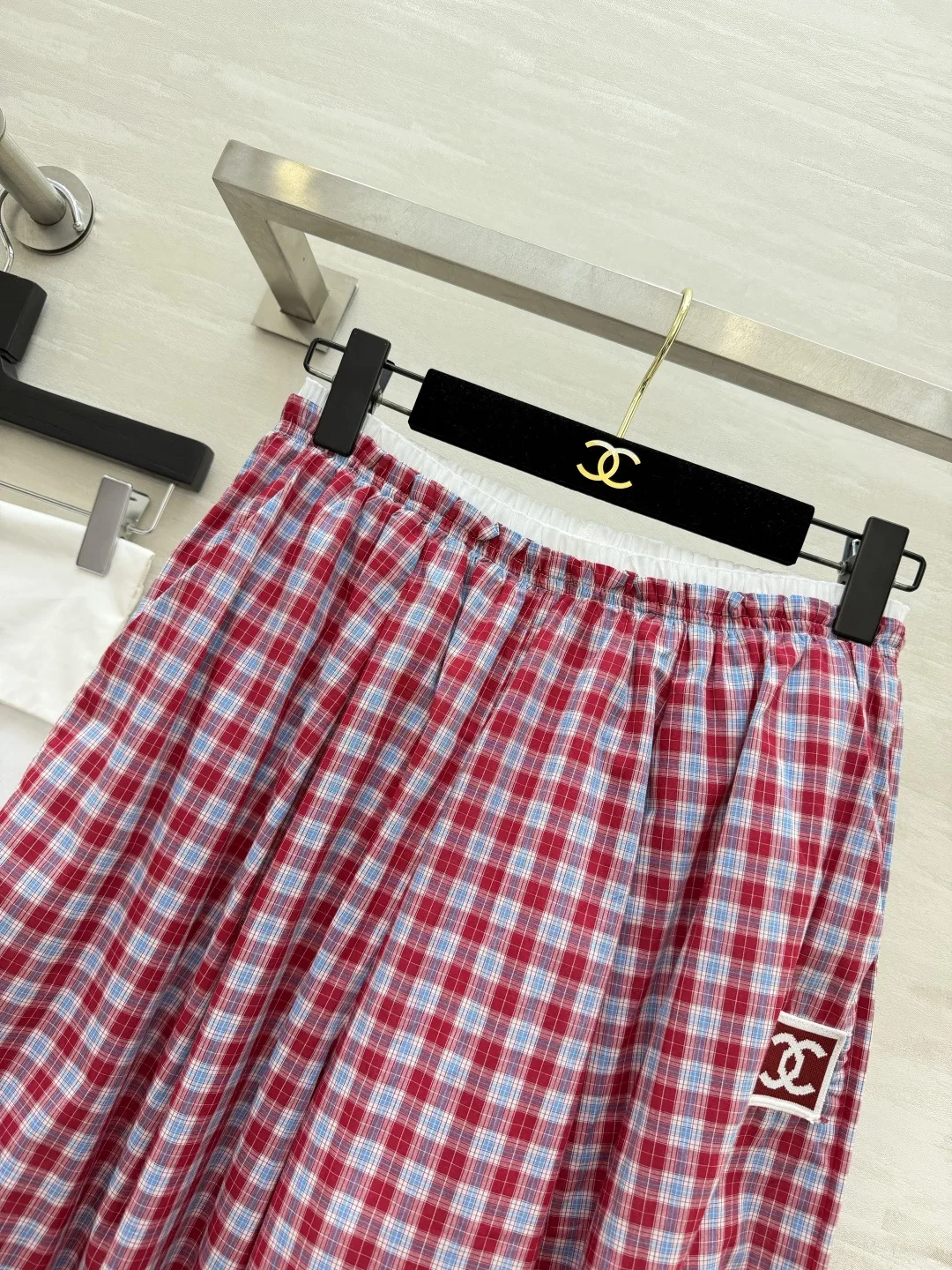 샤넬 레트로 체크 패턴 와이드 팬츠 여성 바지 상세 이미지 2