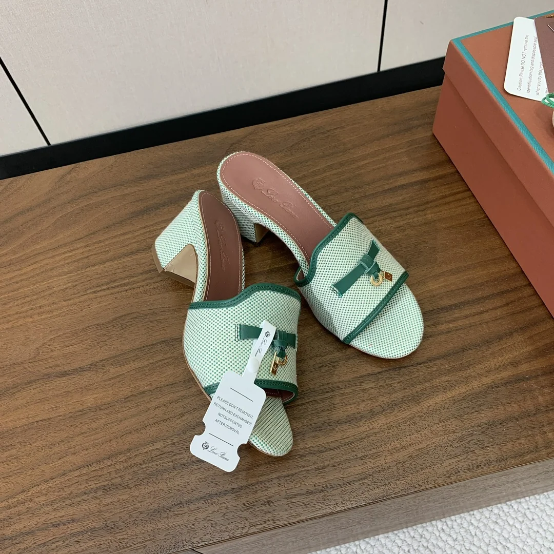 로로피아나 컬러 블록 미드힐 뮬 샌들 상세 이미지 5