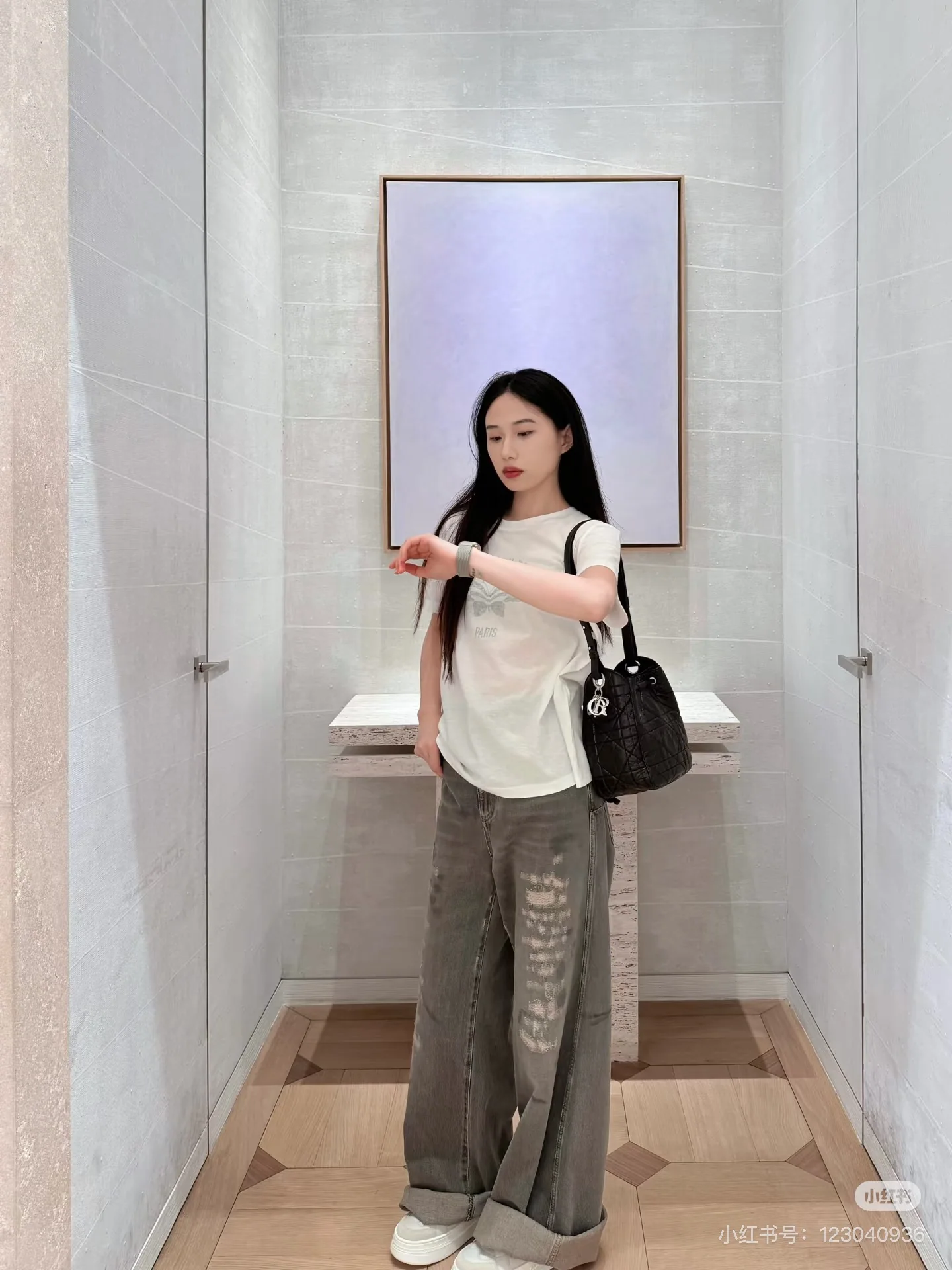 디올 데미지 와이드 레그 면 데님 바지 2025 SS 상세 이미지 1