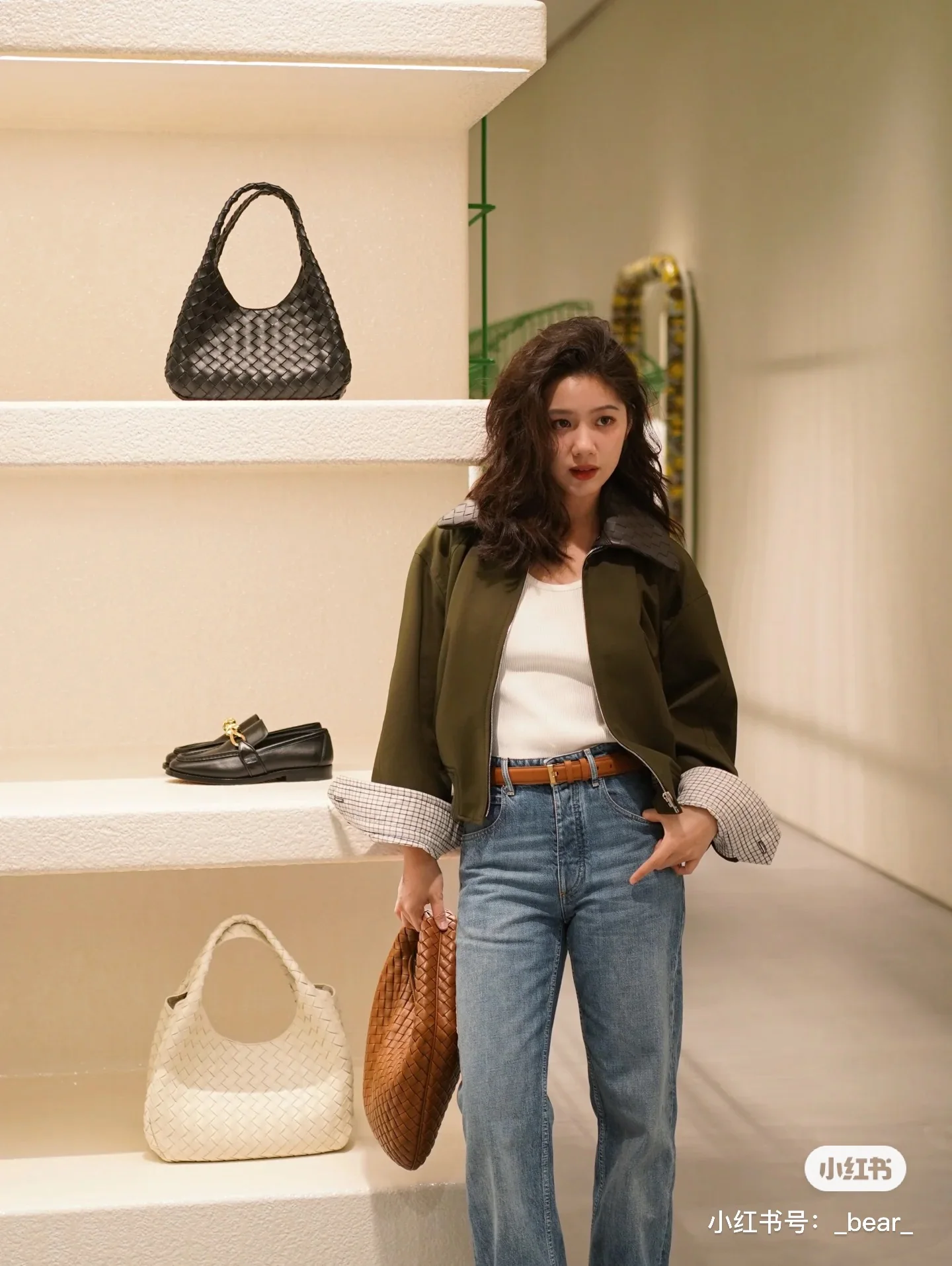 보테가베네타 체크 가죽 카라 여성 자켓 상세 이미지 1