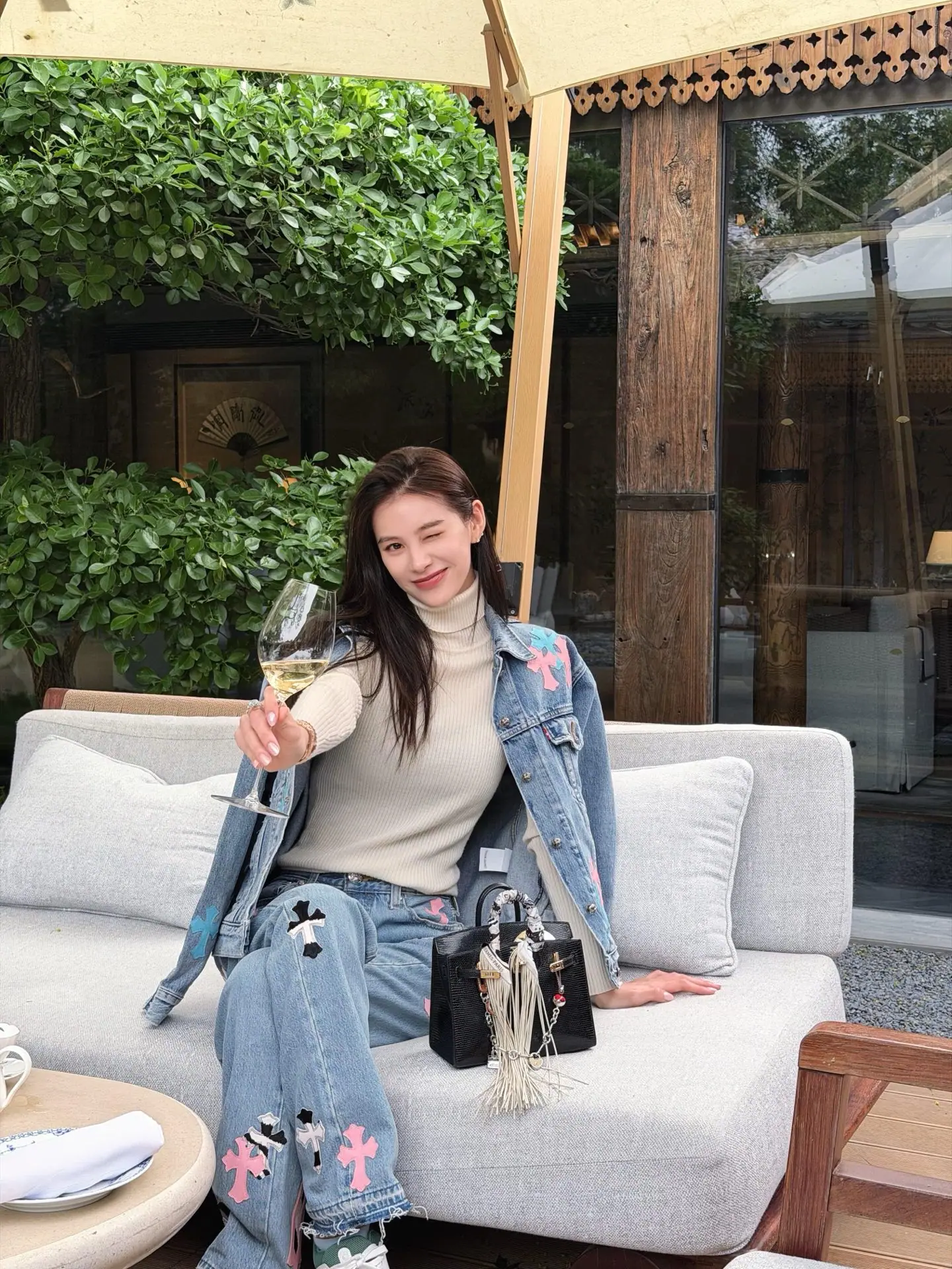 크롬하츠 크로스 패턴 실버 버클 가죽 데님 자켓 상세 이미지 9