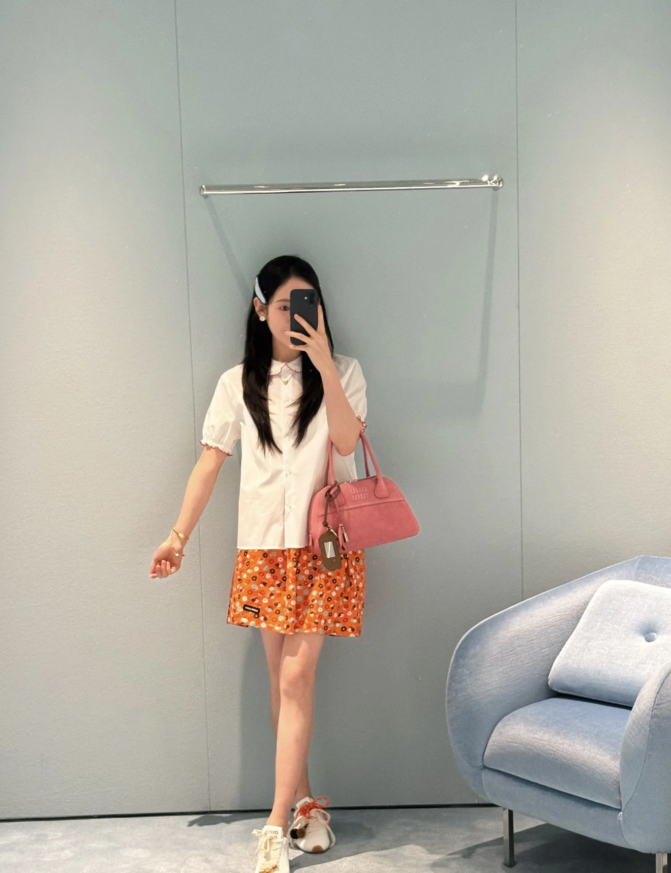 미우미우 레이스 피터팬 카라 코튼 반소매 셔츠 상세 이미지 10