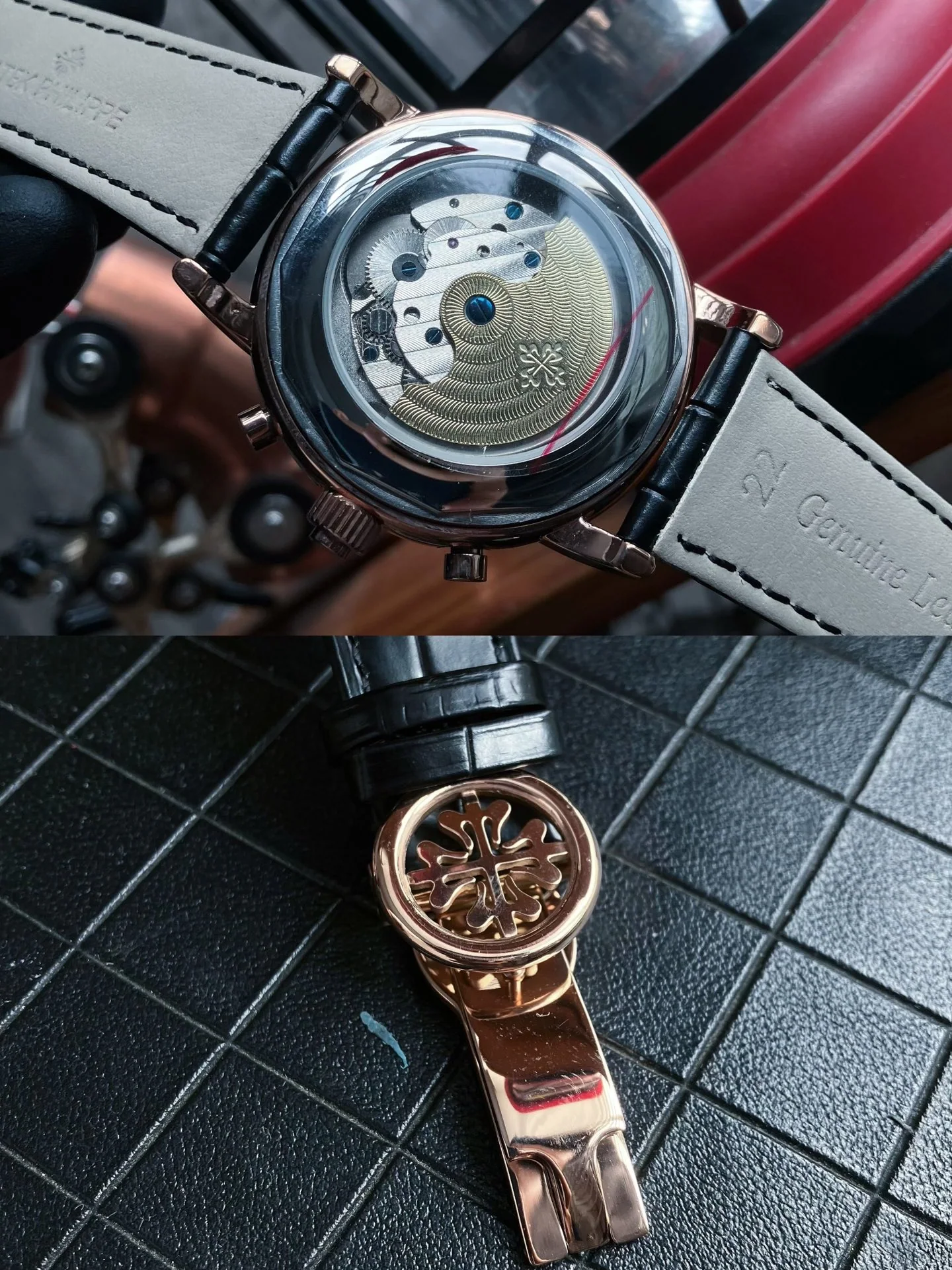 파텍필립 투르비용 드래곤 다이얼 자동 레더스트랩 스틸 레플리카 44145 Patek Philippe 상세 이미지 9