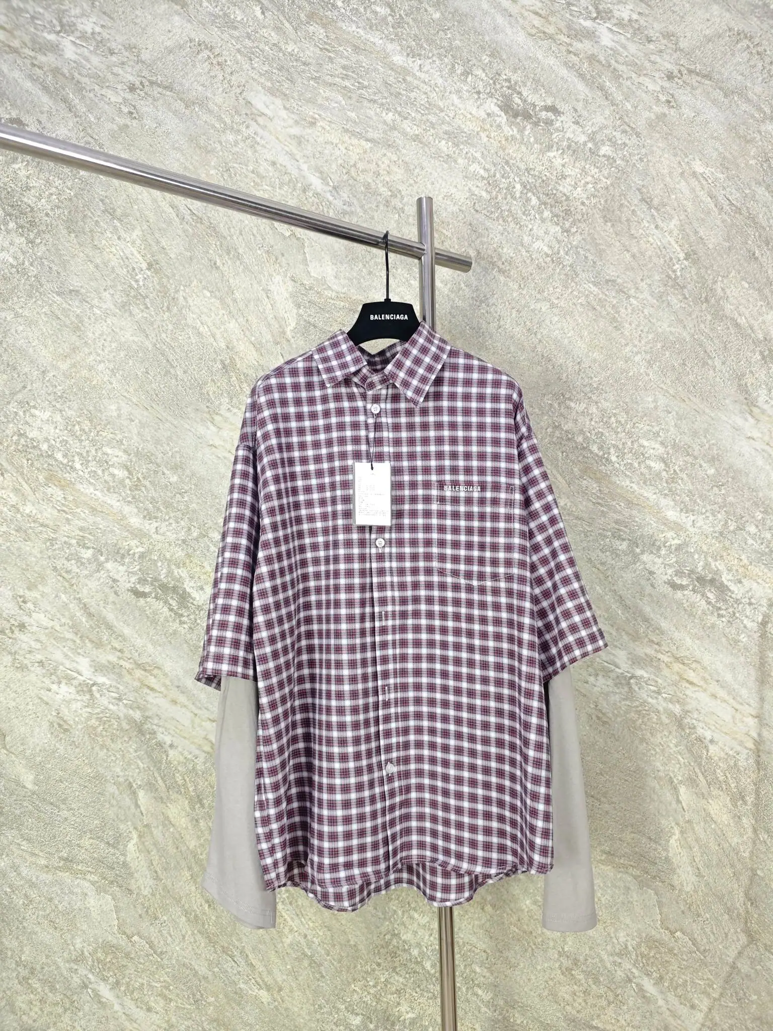 발렌시아가 체크 패치워크 반팔 셔츠 26SS