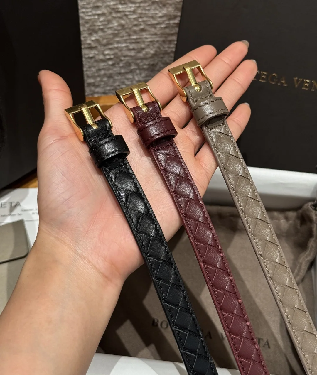 보테가베네타 인트레차토 소가죽 벨트 175041