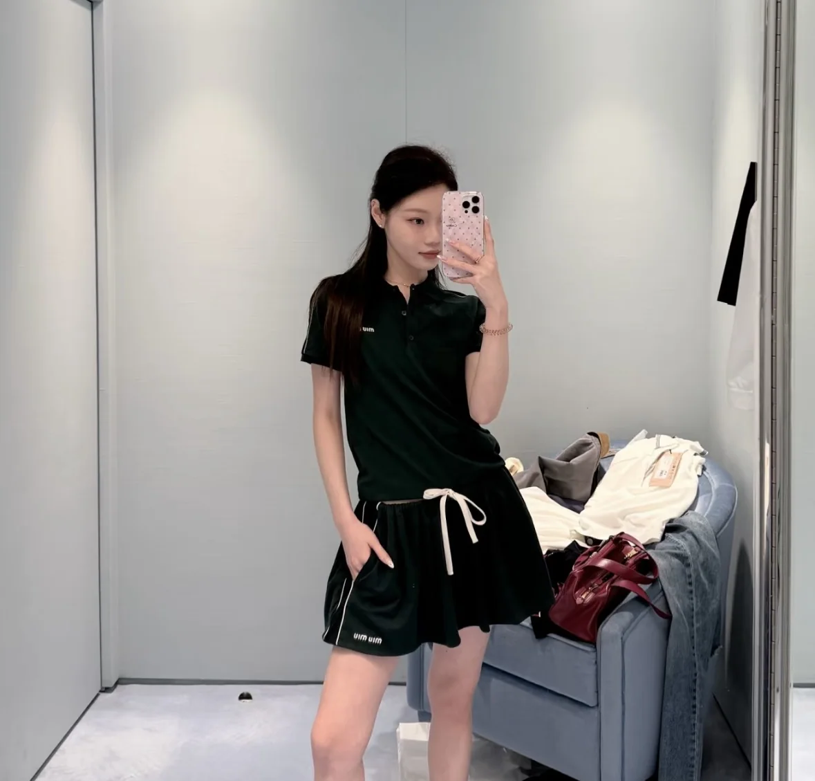 미우미우 다크 그린 폴로 반팔 셔츠 세트 26 SS 상세 이미지 7
