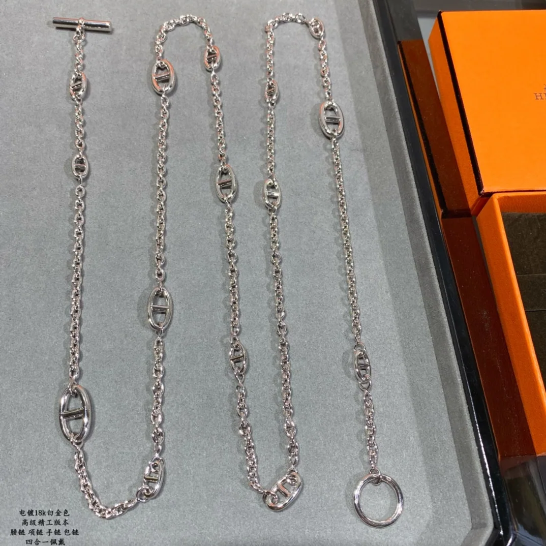 에르메스 피그노즈 18 K 화이트 골드 도금 허리 체인 목걸이 상세 이미지 6