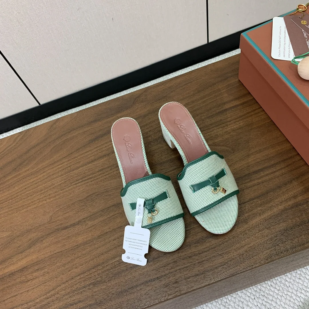 로로피아나 컬러 블록 미드힐 뮬 샌들 상세 이미지 3