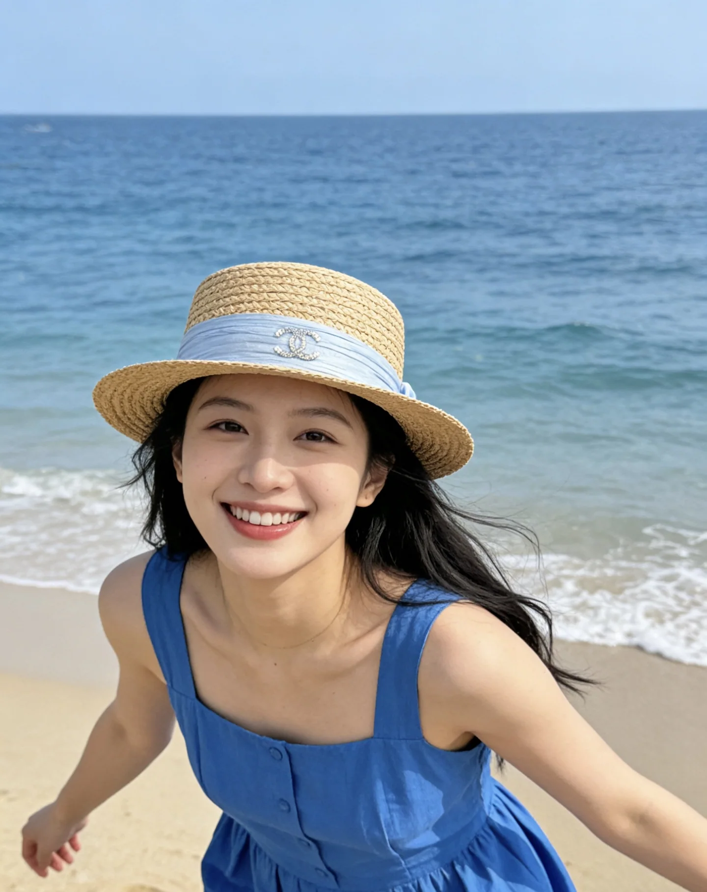 샤넬 내추럴 스트로 플랫 탑 모자 상세 이미지 1