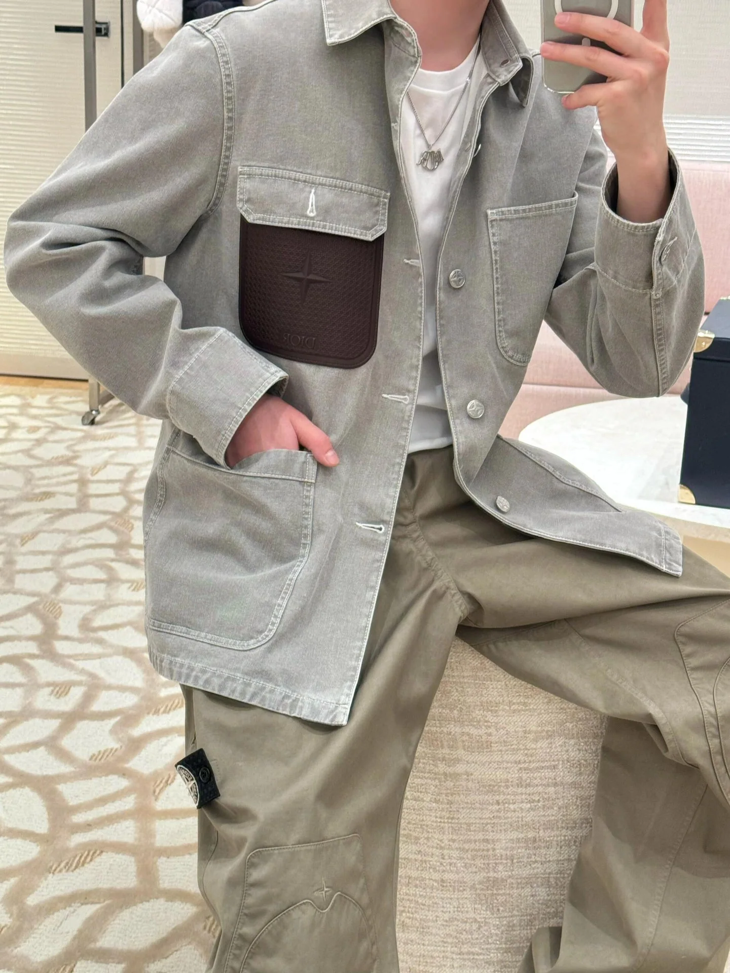 스톤아일랜드 데님 가죽 포켓 긴팔 재킷 상세 이미지 8