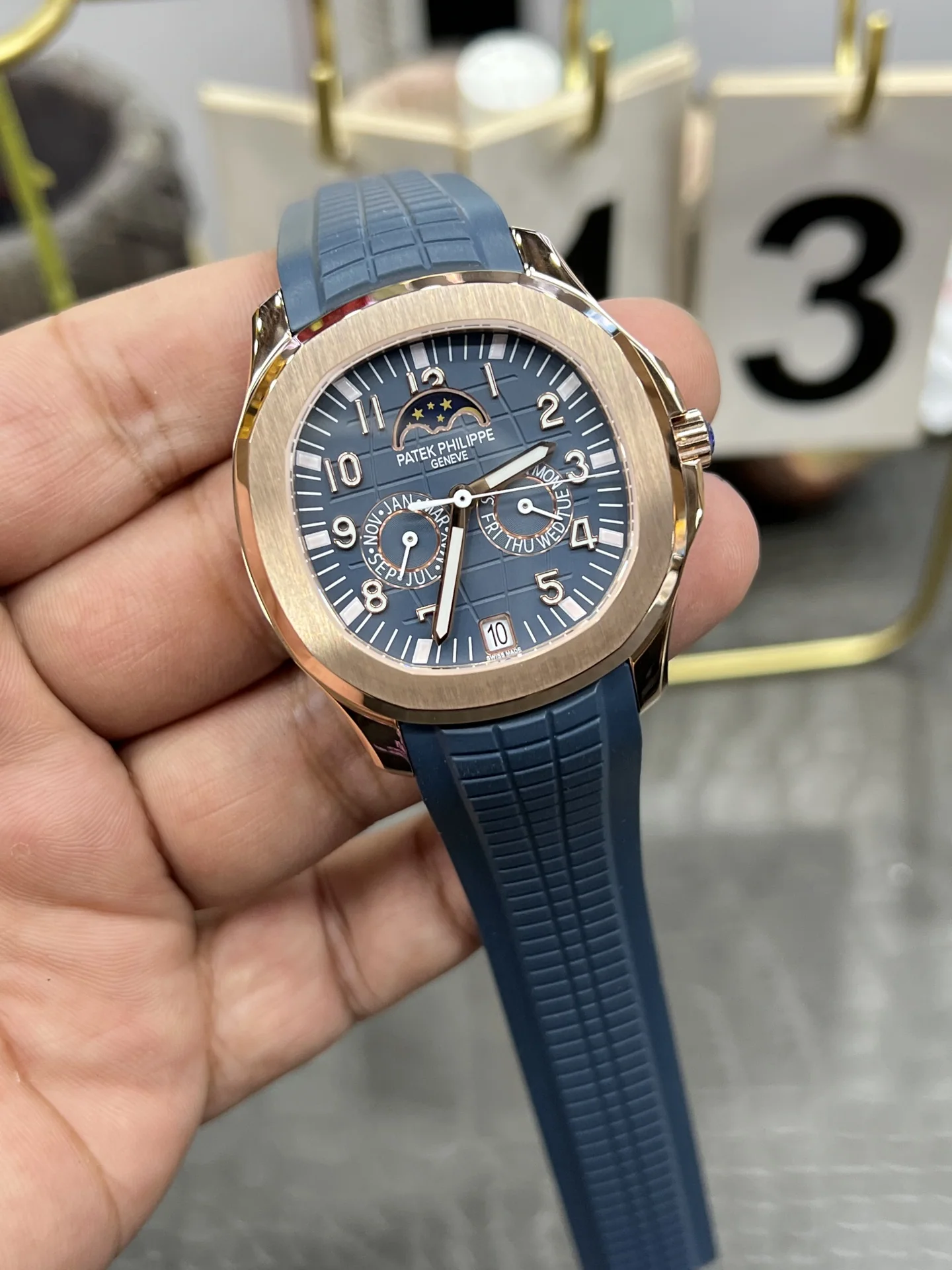 파텍필립 아쿠아넛 5261 R 다이아 자동 블루 다이얼 로즈골드 3 K 공장 레플리카 43970 Patek Philippe 상세 이미지 2