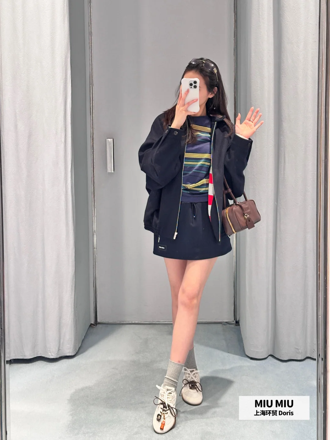 미우미우 네이비 후드 지퍼업 자켓 상세 이미지 8