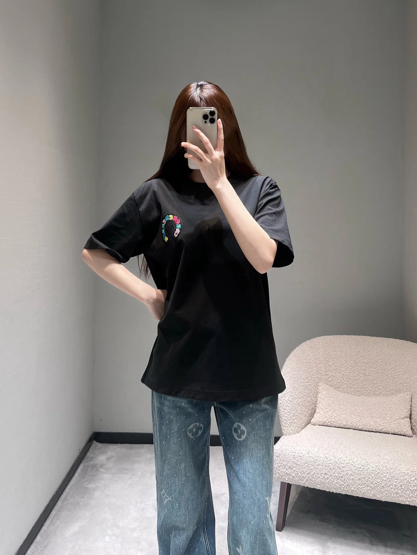 크롬하츠 컬러풀 배지 자수 반팔 티셔츠 상세 이미지 1