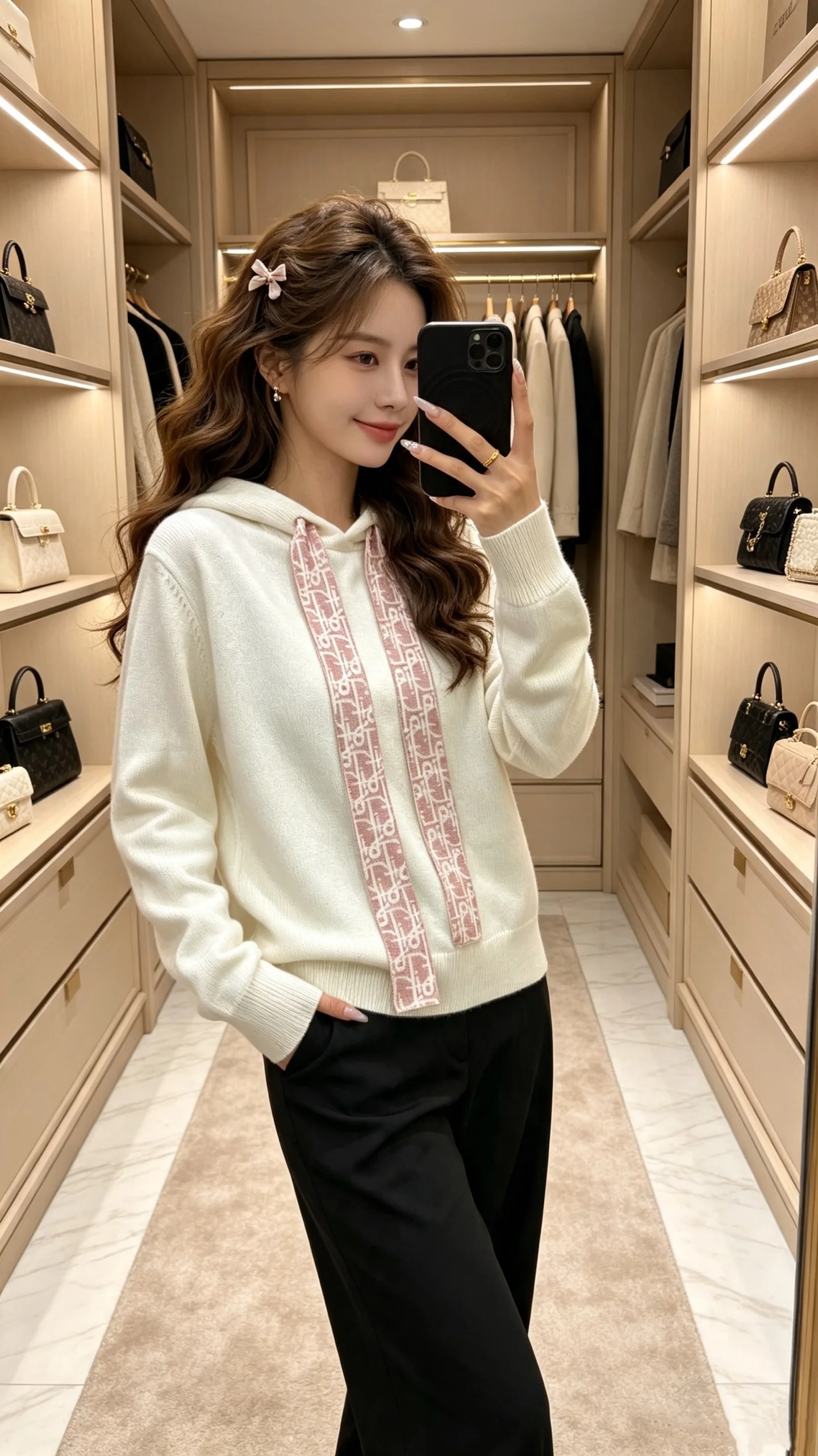 디올 울 혼방 후드 니트 긴팔 스웨터 146552
