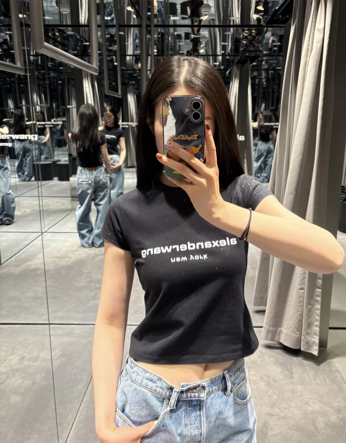 알렉산더왕 라인스톤 슬림핏 여성 반팔 탑 상세 이미지 3