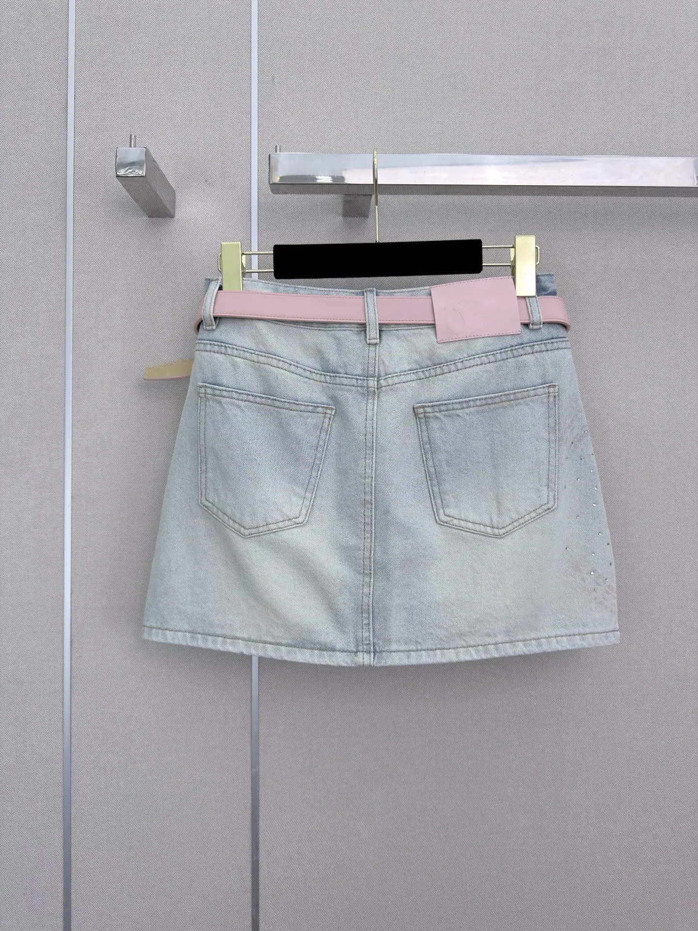 샤넬 라인스톤 장식 데님 A라인 스커트 상세 이미지 7