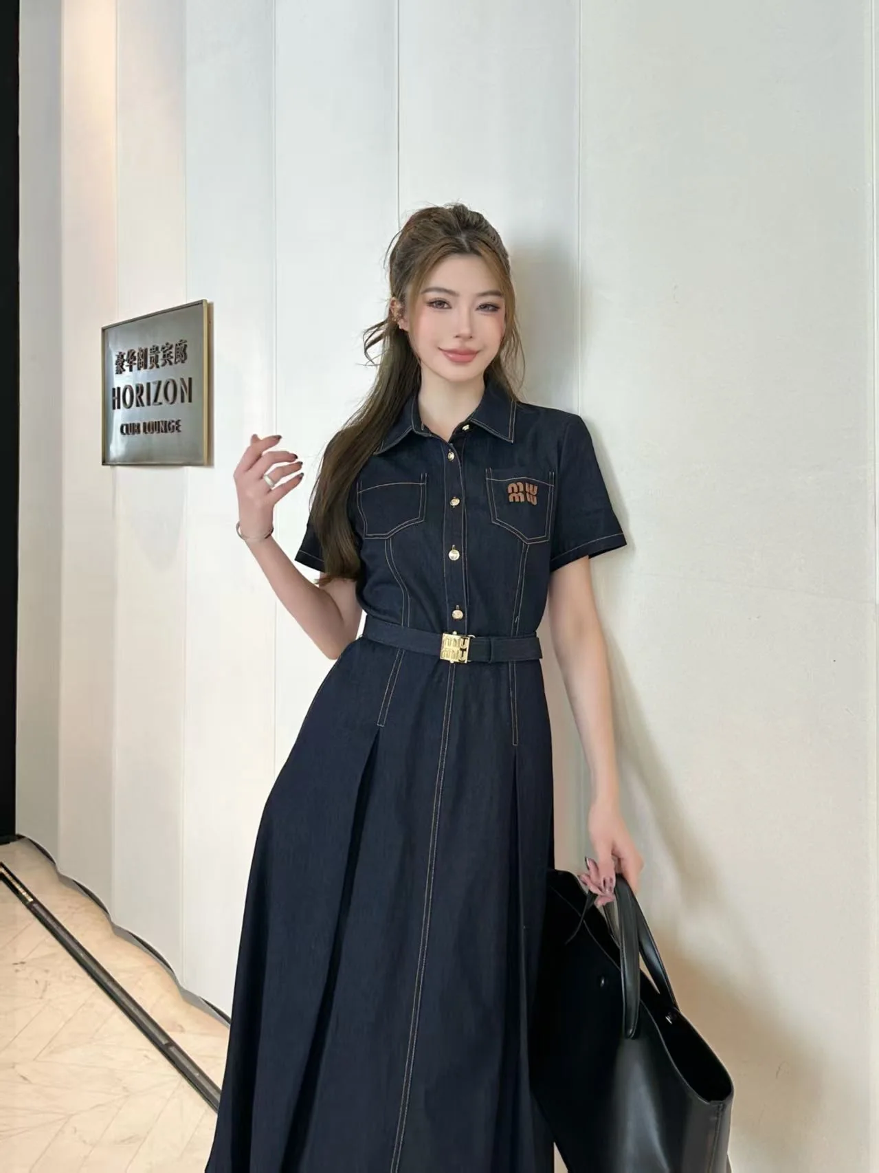미우미우 벨트 데님 원피스 상세 이미지 2