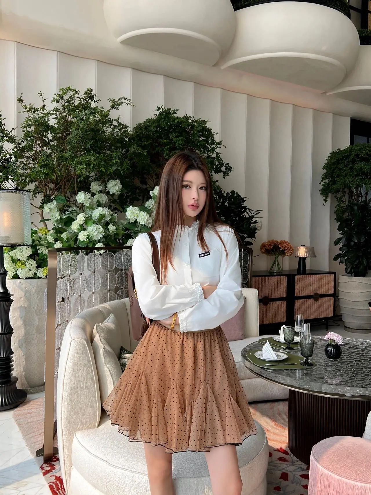 미우미우 프릴 스탠드카라 여성 셔츠 상세 이미지 2