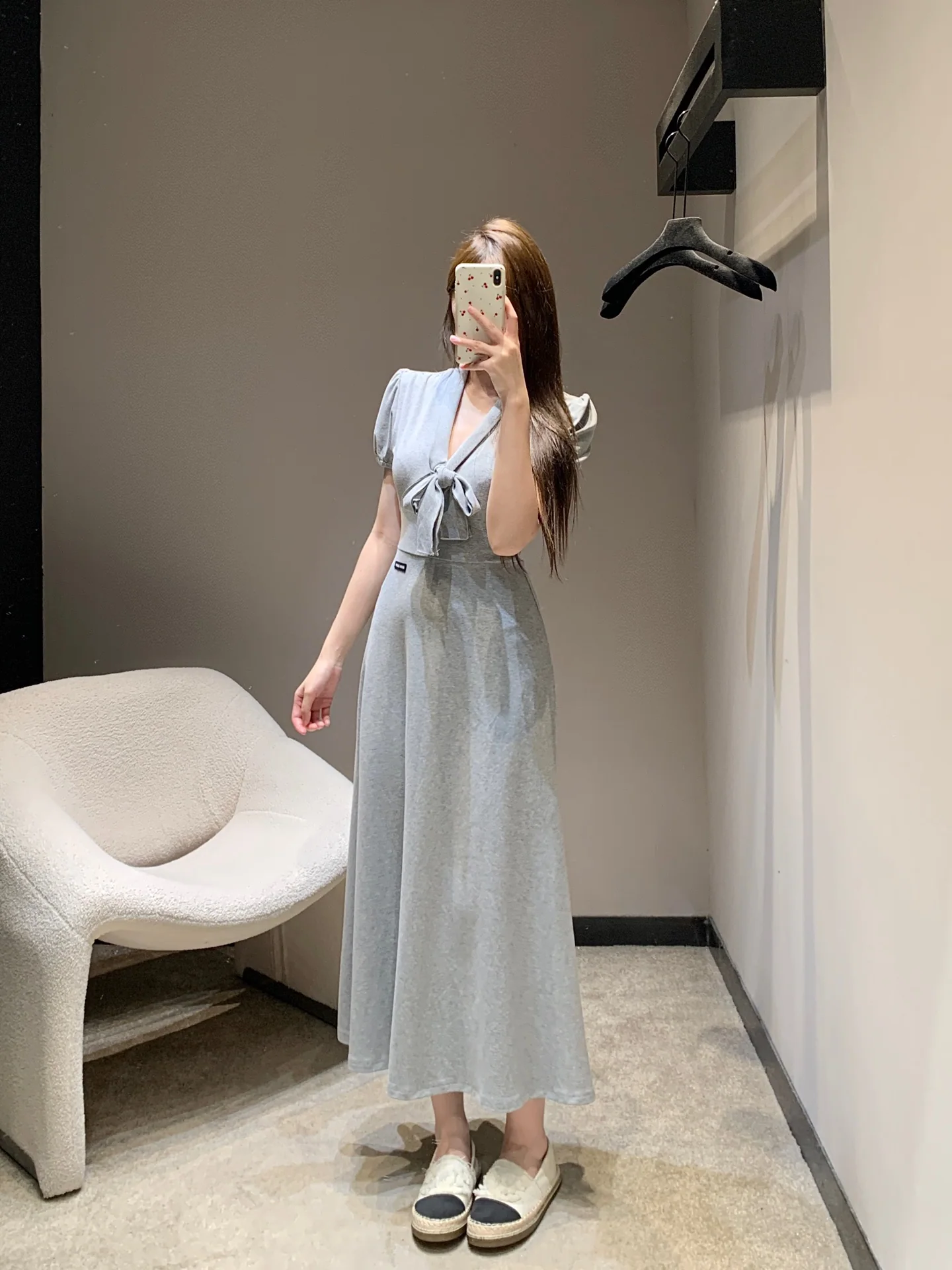 미우미우 보우타이 그레이 코튼 원피스 26 SS 상세 이미지 9