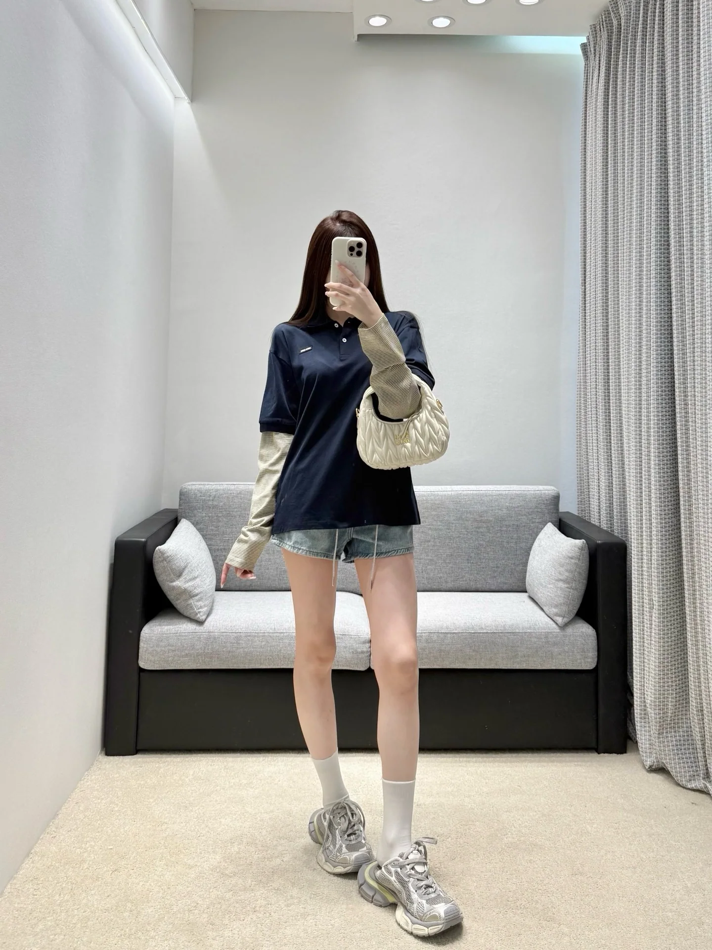 미우미우 네이비 블루 긴팔 투피스 티셔츠 상세 이미지 4
