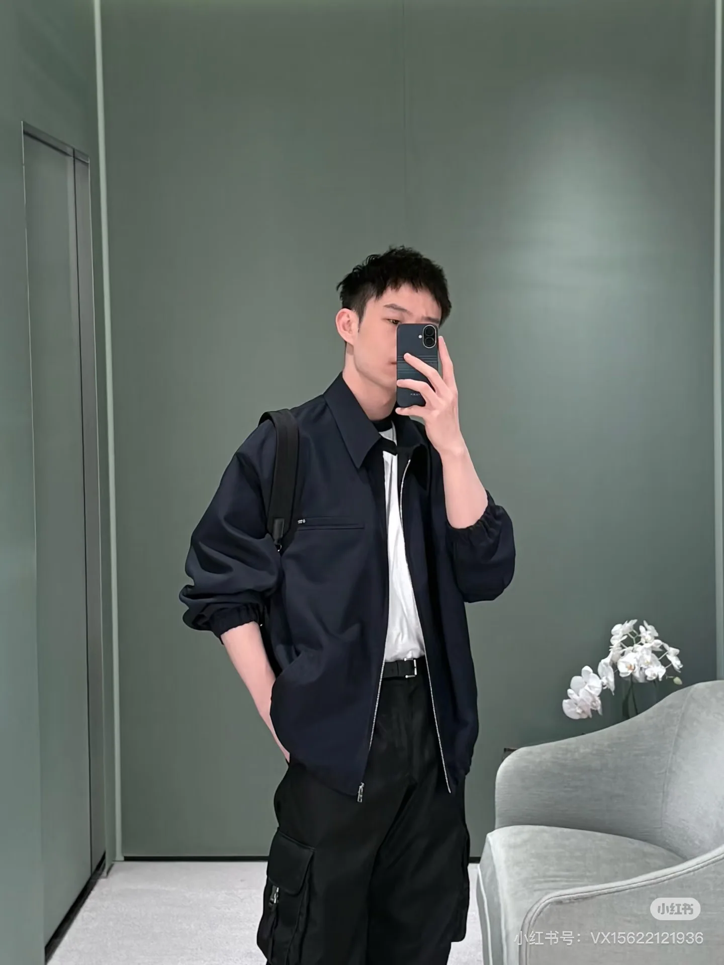 프라다 여성 네이비 울 재킷 반팔 상세 이미지 6