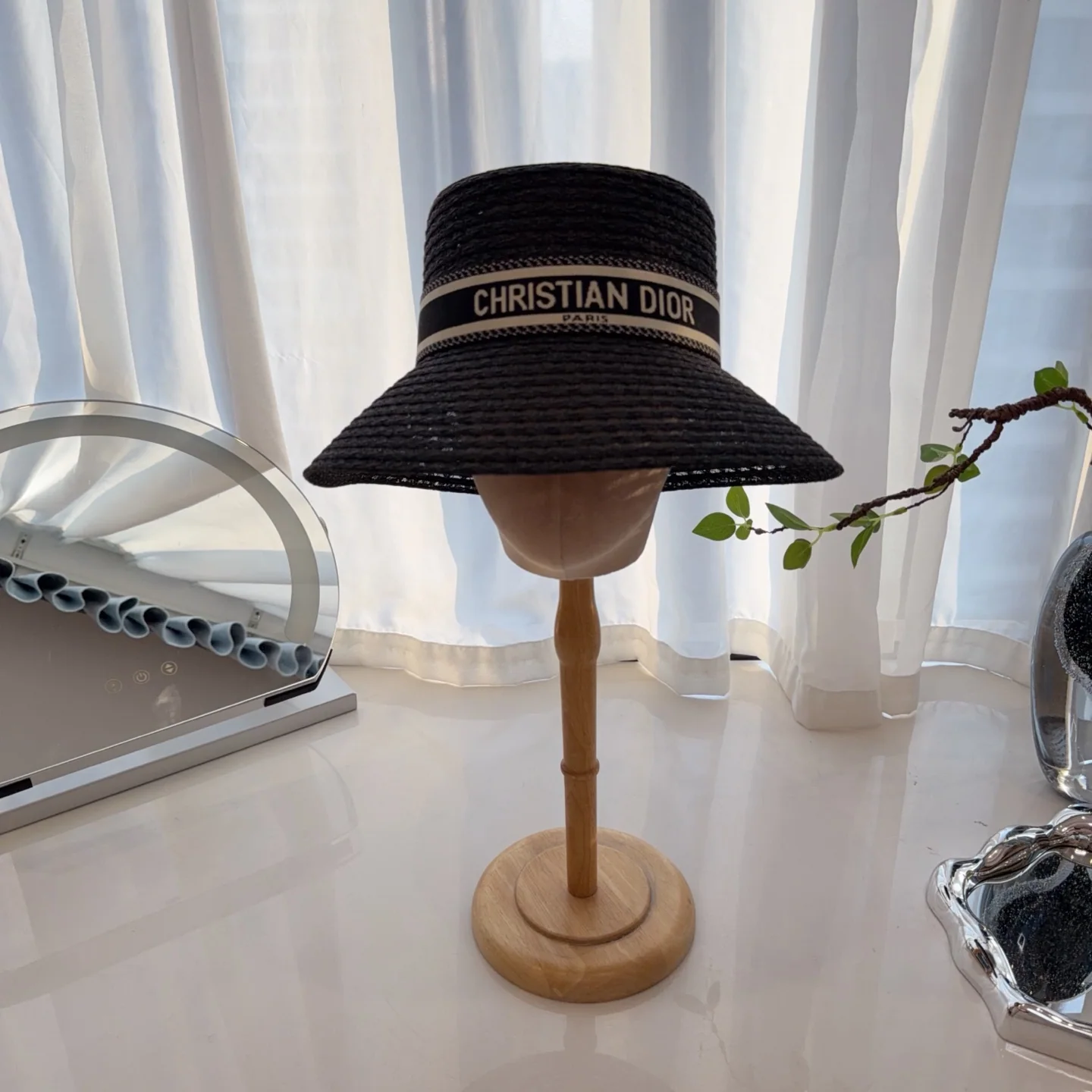 디올 블랙 직조 텍스처 선햇 모자 상세 이미지 2