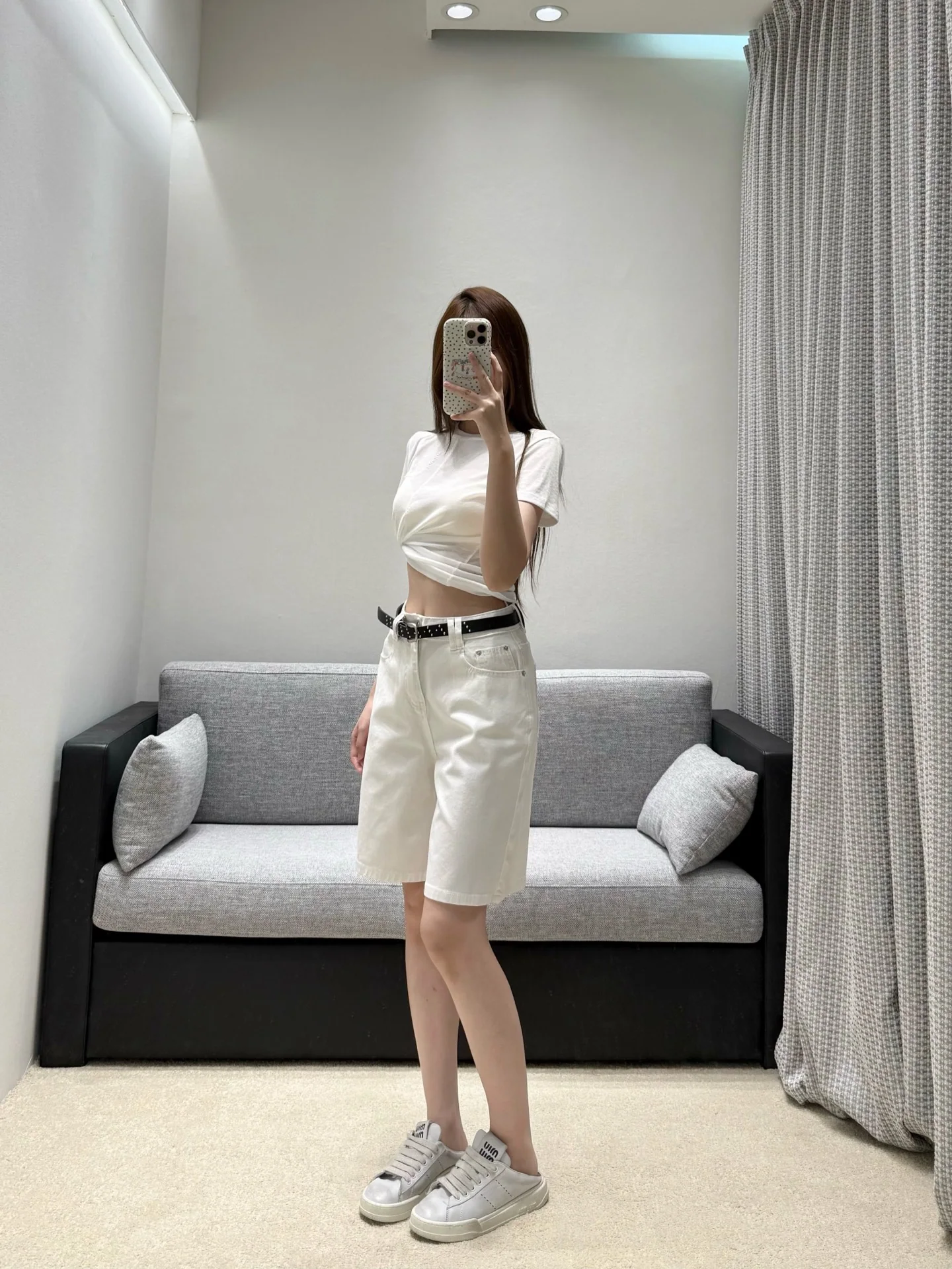 폴로 하이웨이스트 와이드 크롭 데님 바지 상세 이미지 9