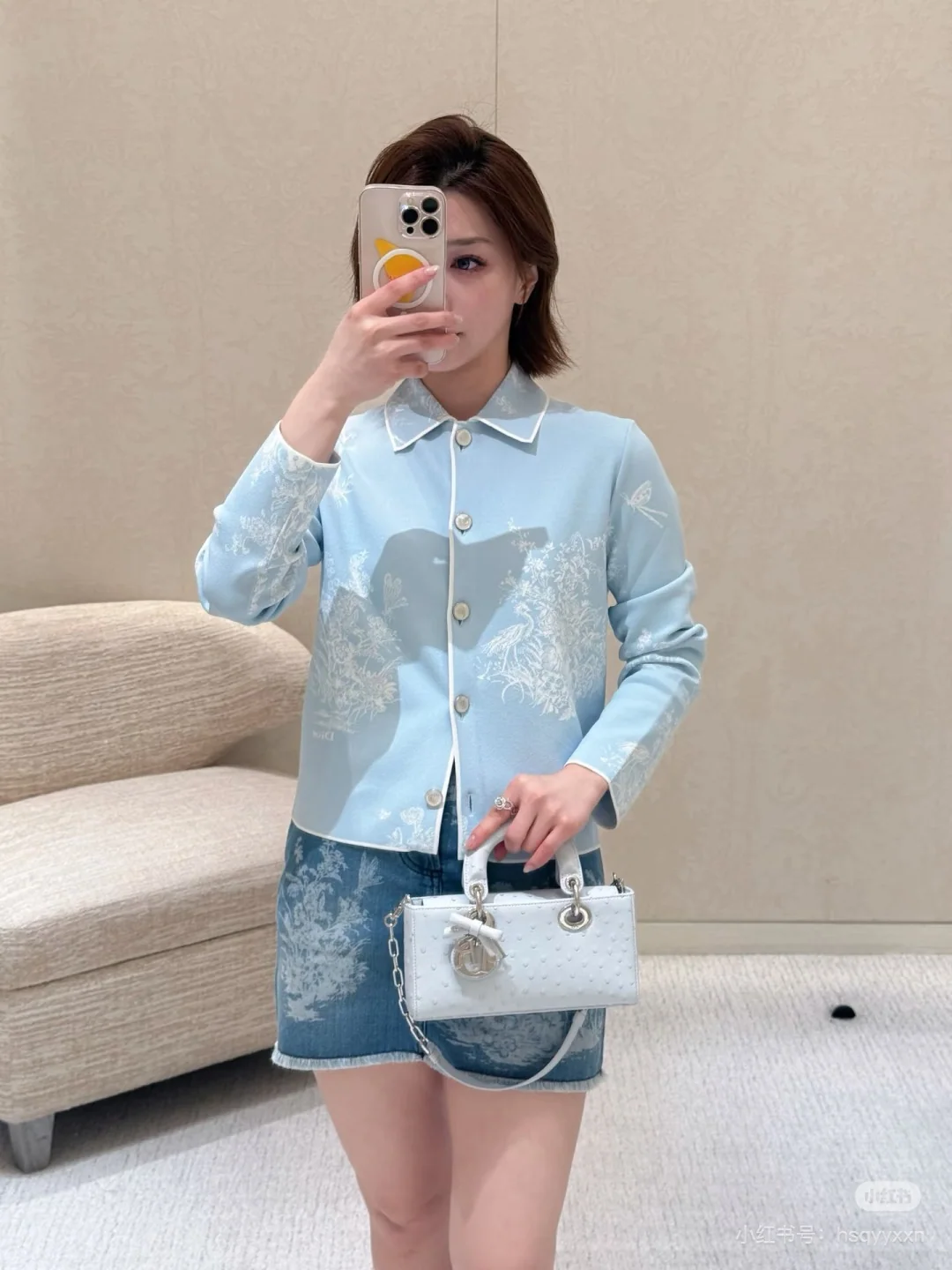 디올 밀키 블루 플라워 자카드 여성 가디건 상세 이미지 9