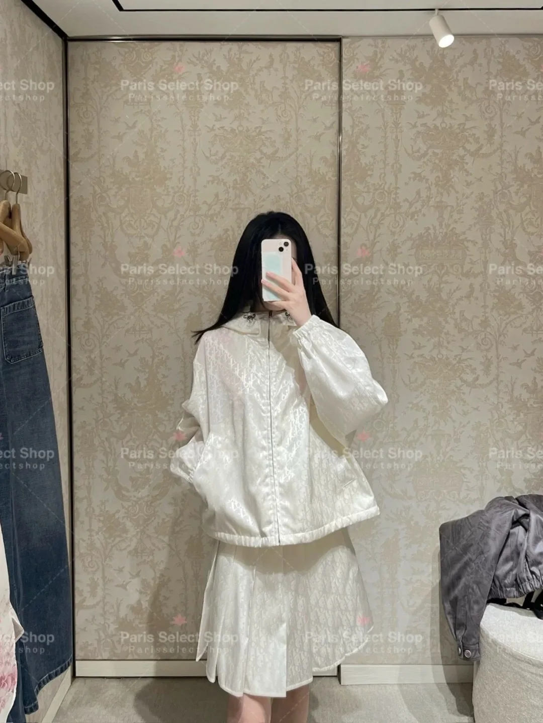 디올 밀크 살구 모노그램 플리츠 미디 스커트 상세 이미지 8