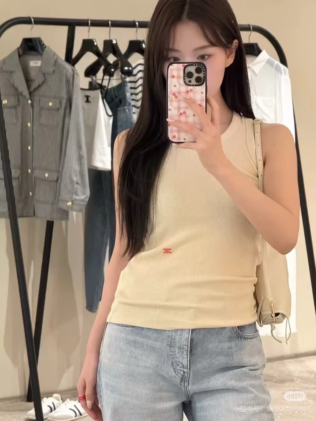 셀린느 개선문 로고 자수 크루넥 민소매 베스트 상세 이미지 4