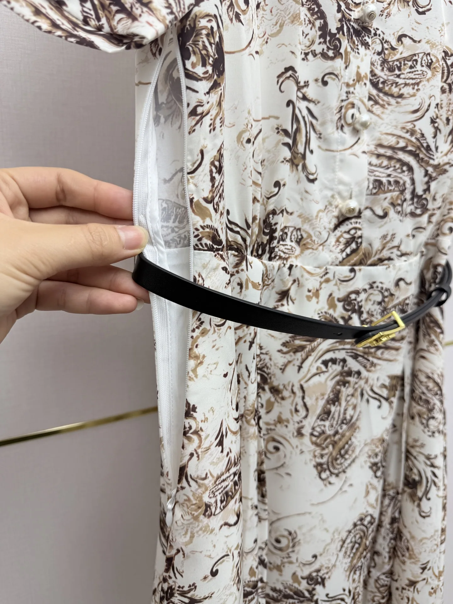디올 페이즐리 패턴 카라 원피스 CD 벨트 포함 S~L 상세 이미지 5
