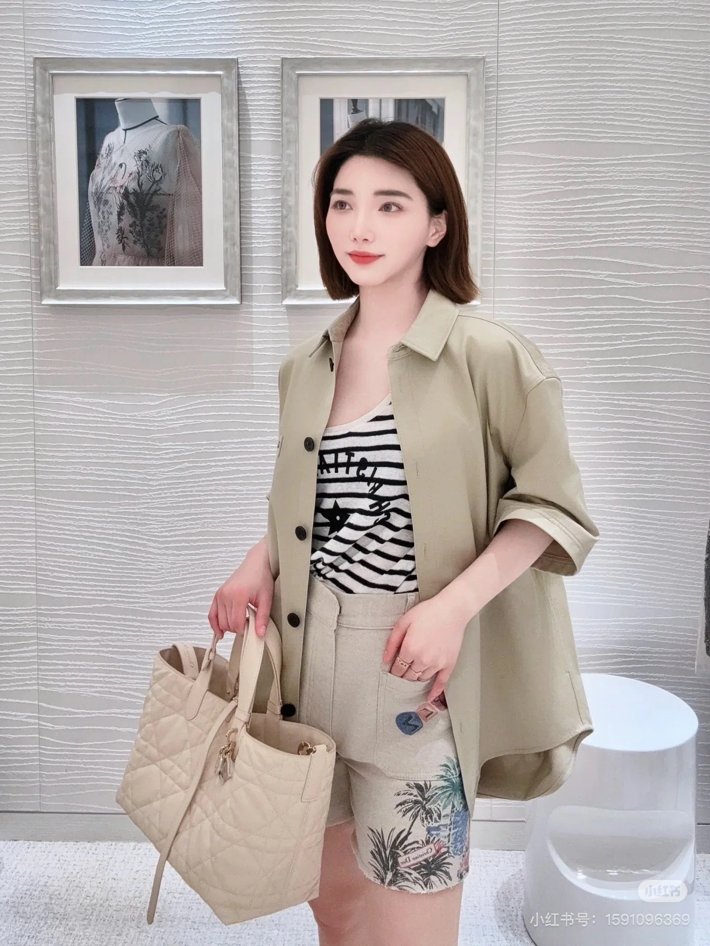 디올 프린트 데님 재킷 반바지 세트 상세 이미지 7