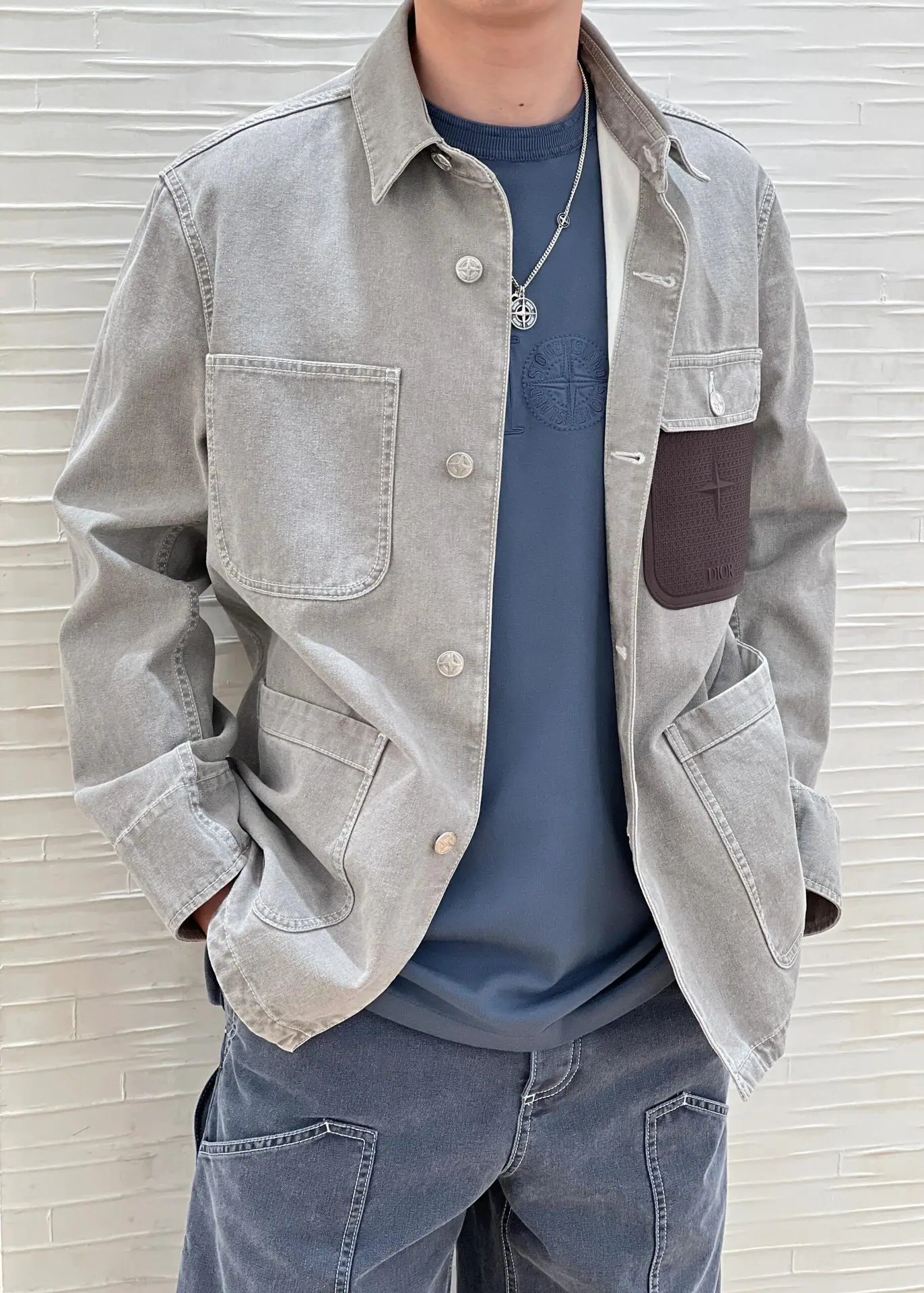 스톤아일랜드 데님 가죽 포켓 긴팔 재킷 상세 이미지 3