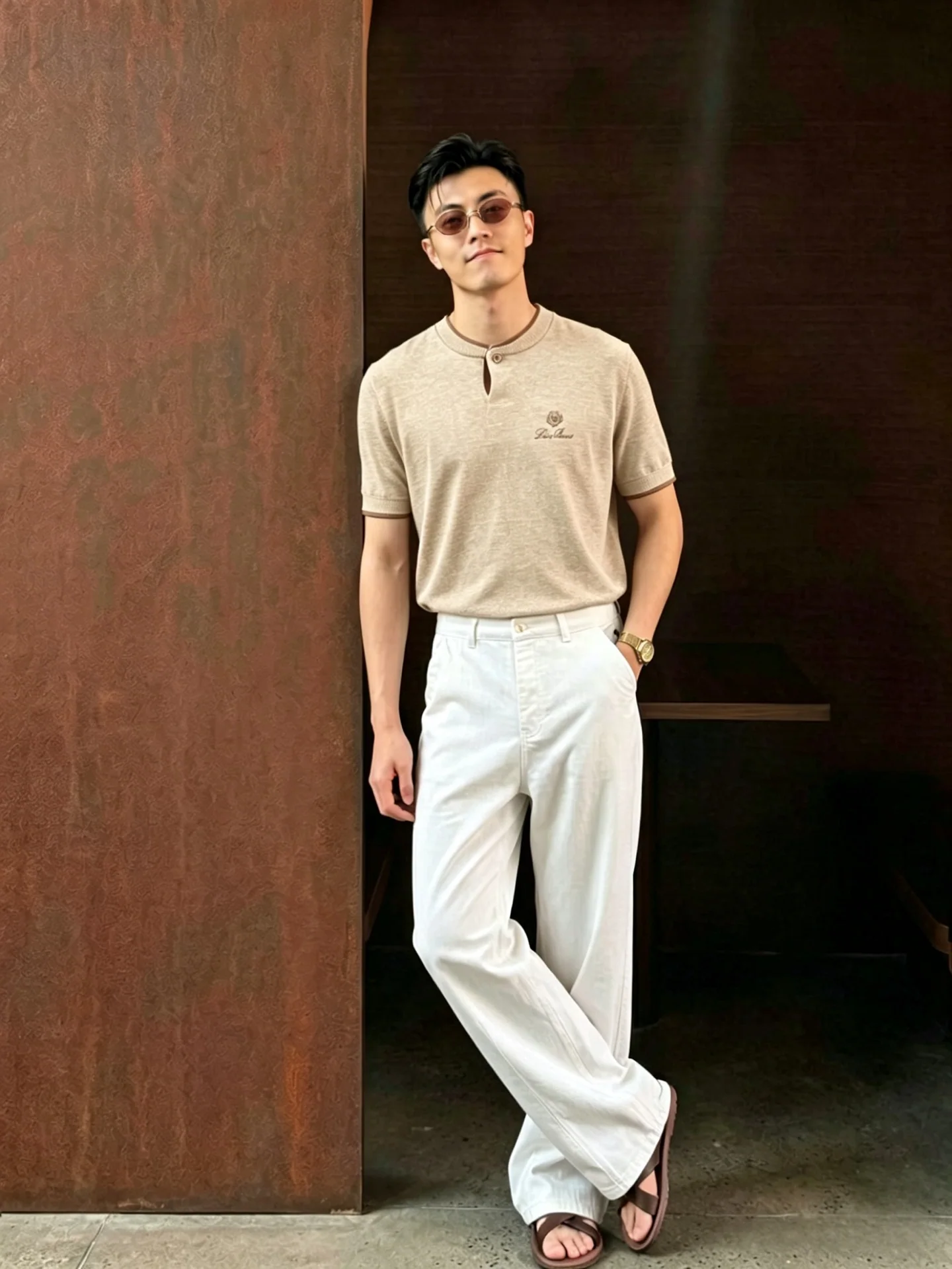 로로피아나 헨리넥 울 니트 남성 반팔 티셔츠 상세 이미지 1