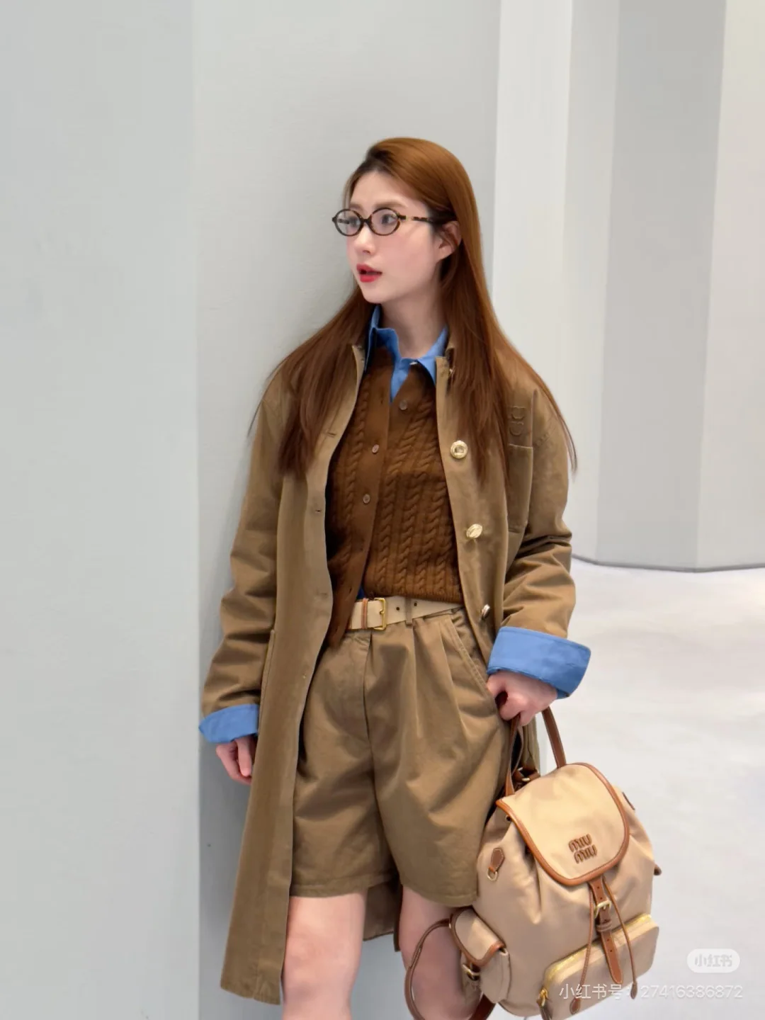 미우미우 카키 벨트 트렌치코트 자켓 상세 이미지 5