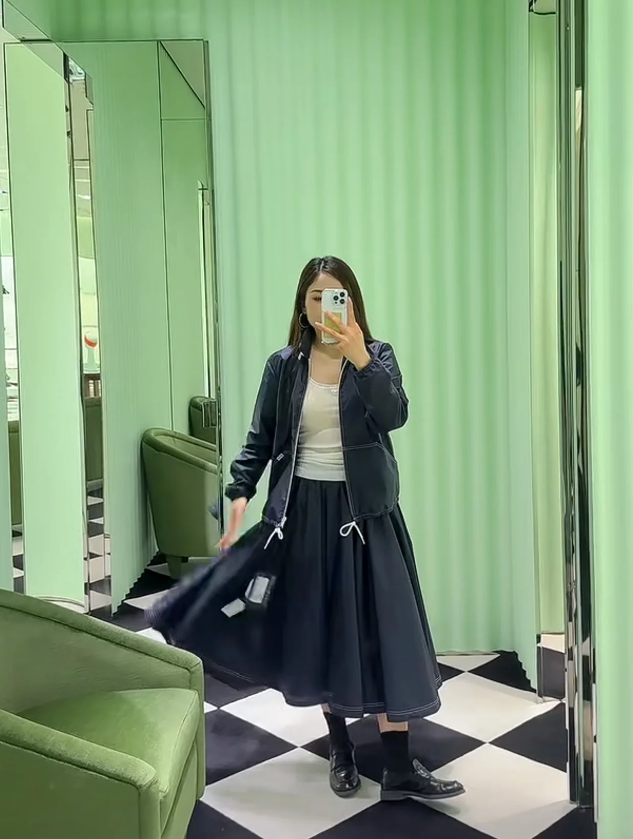 프라다 리사이클 나일론 딥블루 A라인 스커트 상세 이미지 1