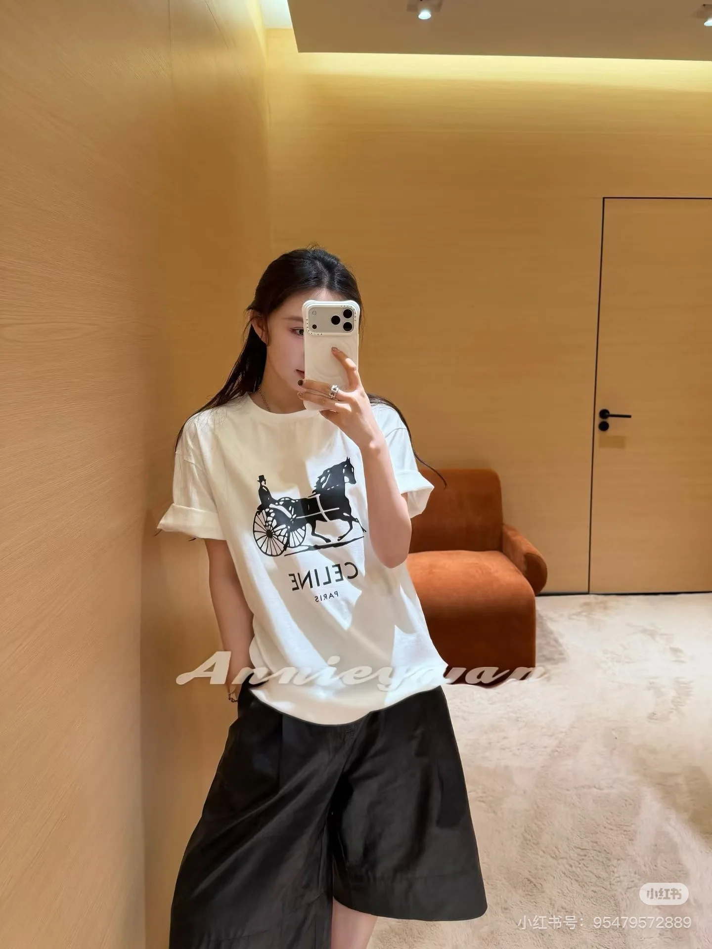 셀린느 말 패턴 크루넥 여성 반팔 셔츠 상세 이미지 7